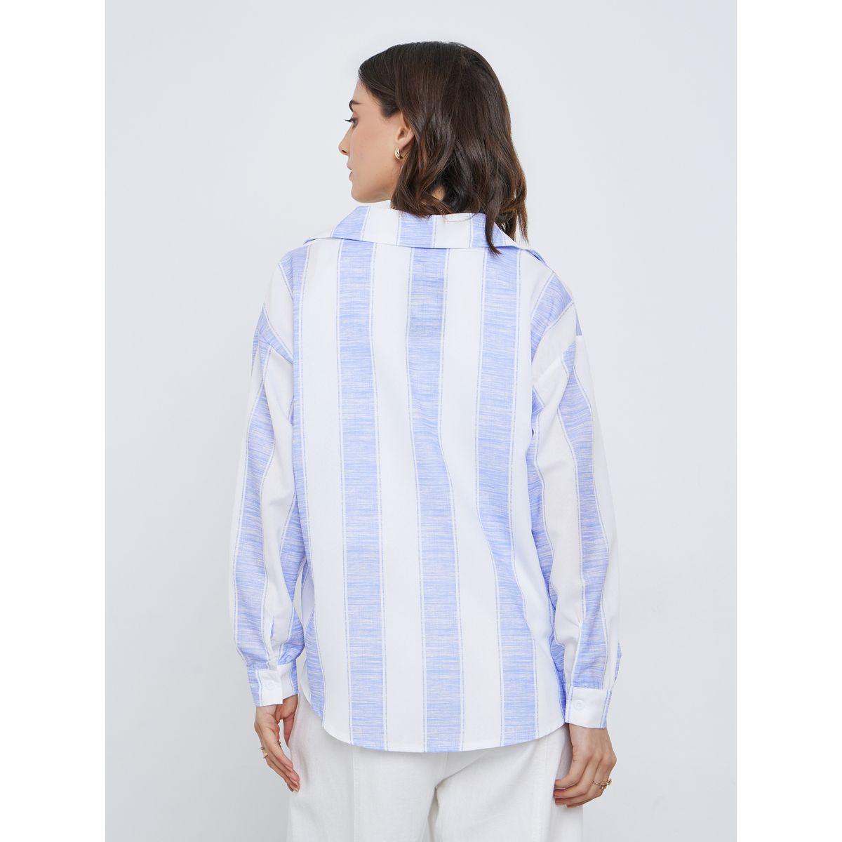 بلوزة فضفاضة مخططة بتفاصيل جيب-women-clothing-shirtsandblouses-shirts-image-5