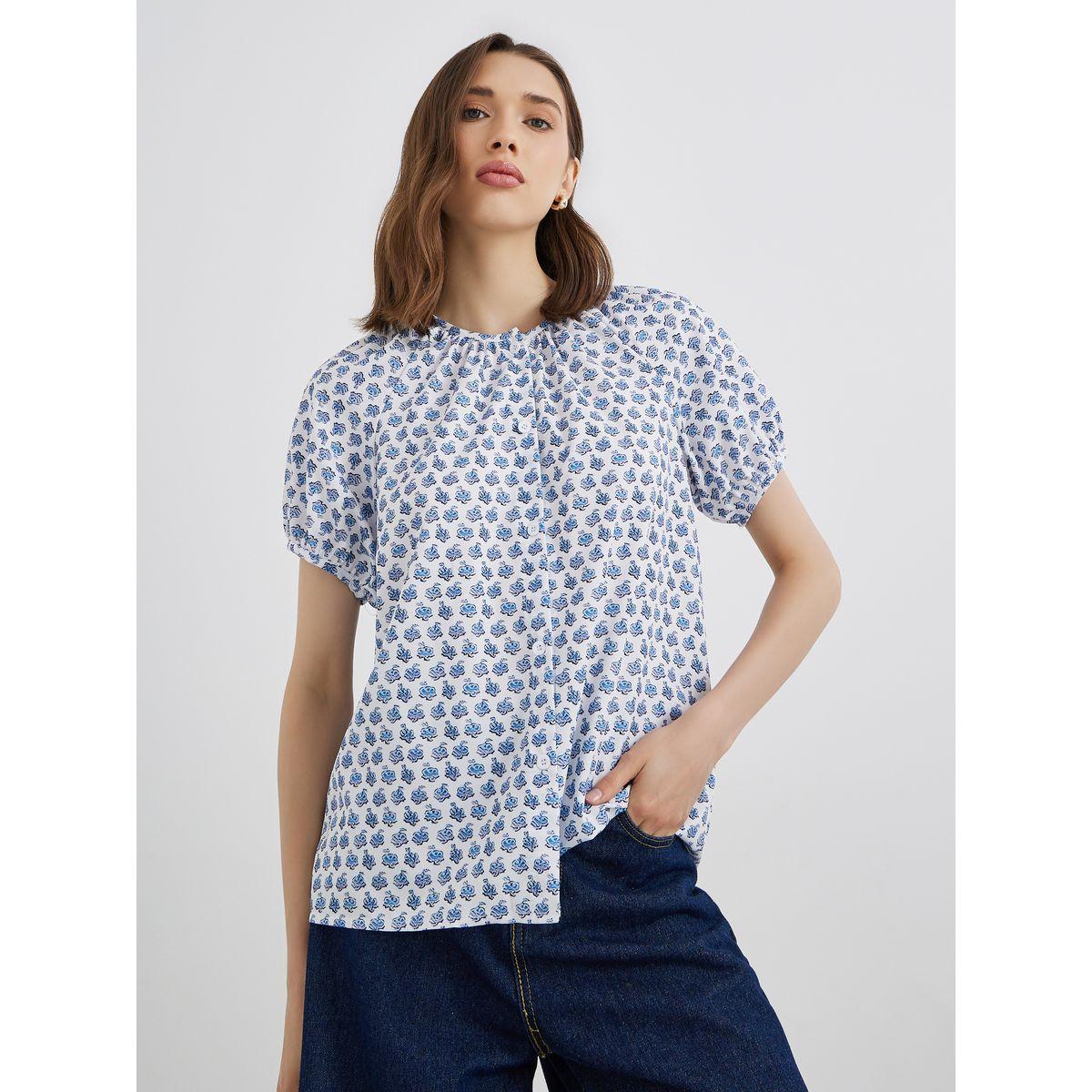 Styli All-Over Print Puff Sleeves Tie-Up Neck Blouse-women-clothing-shirtsandblouses-blouses-image-3