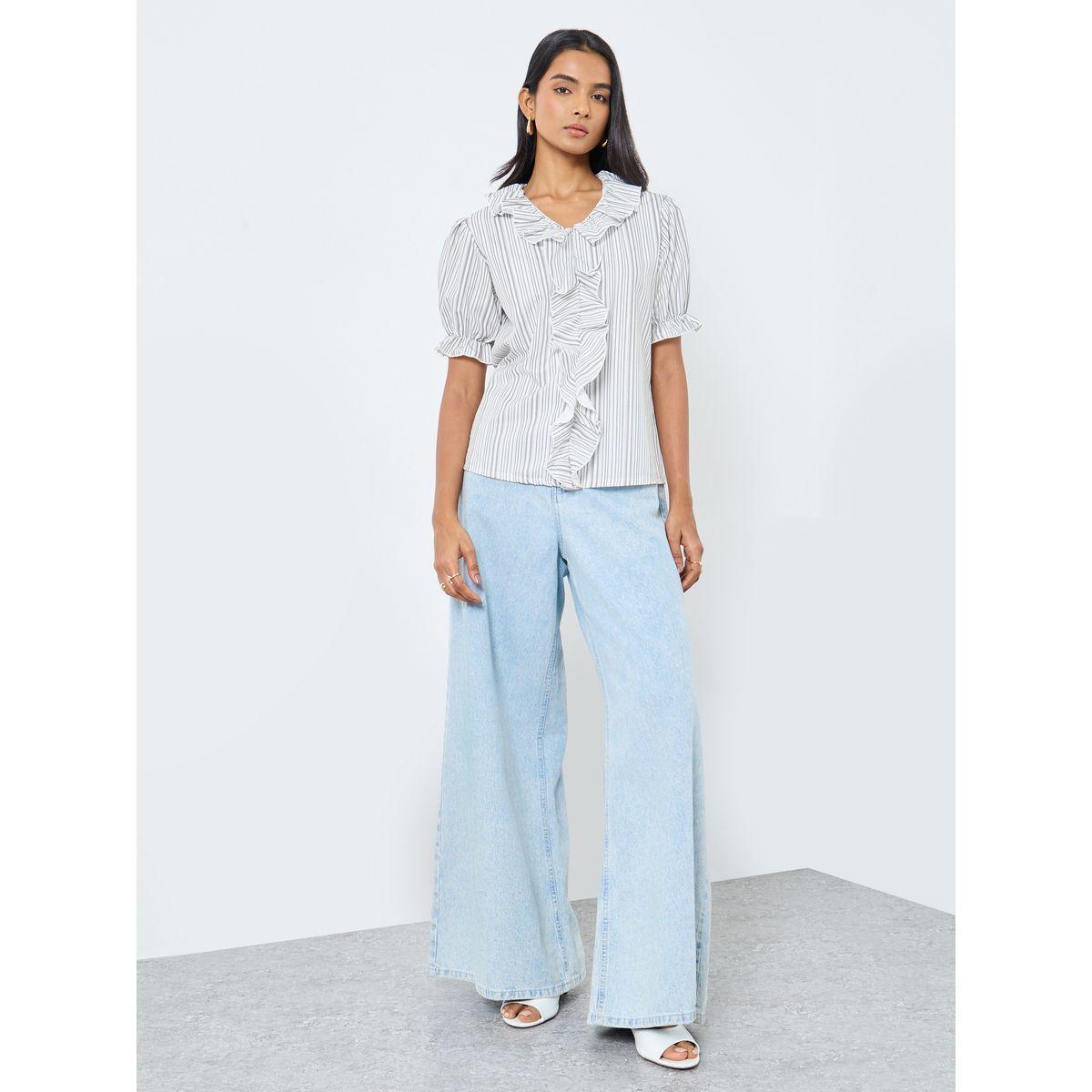 Styli Striped Puff Sleeve Ruffled Detail Top-women-clothing-shirtsandblouses-blouses-image-2