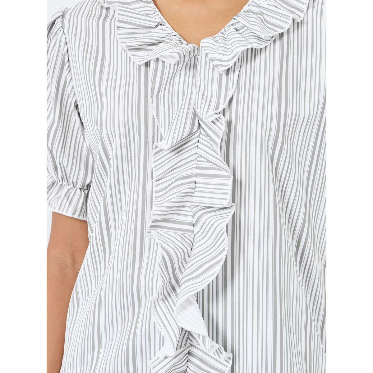 Styli Striped Puff Sleeve Ruffled Detail Top-women-clothing-shirtsandblouses-blouses-image-3