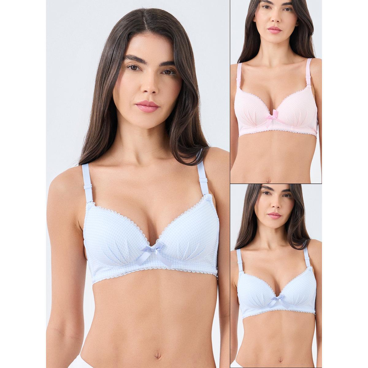 مجموعة من 2 - صدرية مبطنة بطبعة مربعات-women-clothing-lingerie-bras-image-1