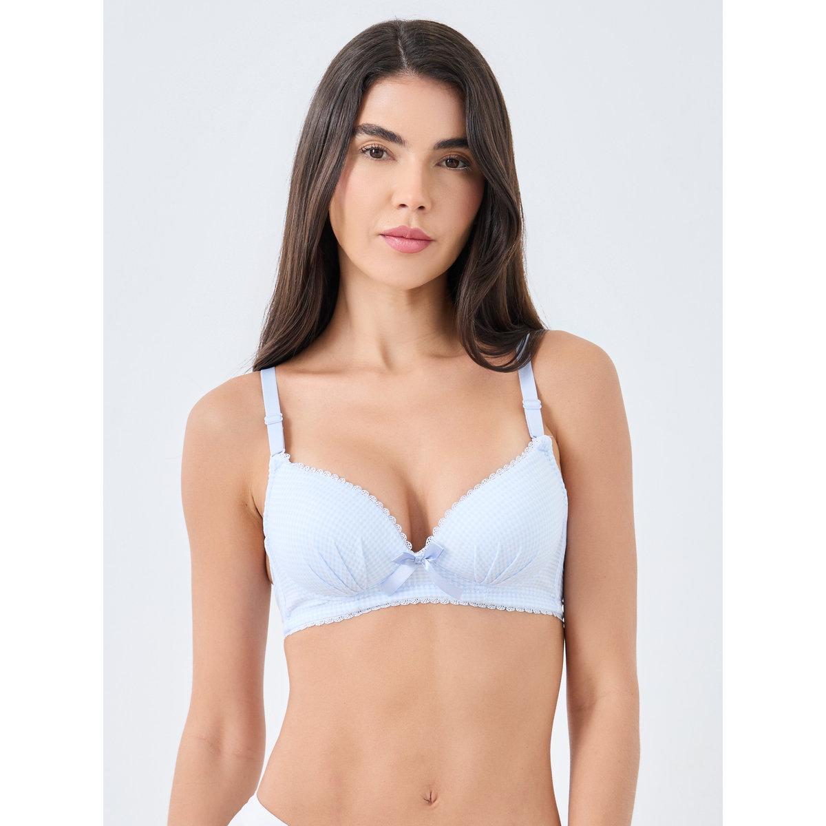 Styli Pack of 2 - Padded Non Wired Gingham Check Print Balconette Bra-women-clothing-lingerie-bras-image-2