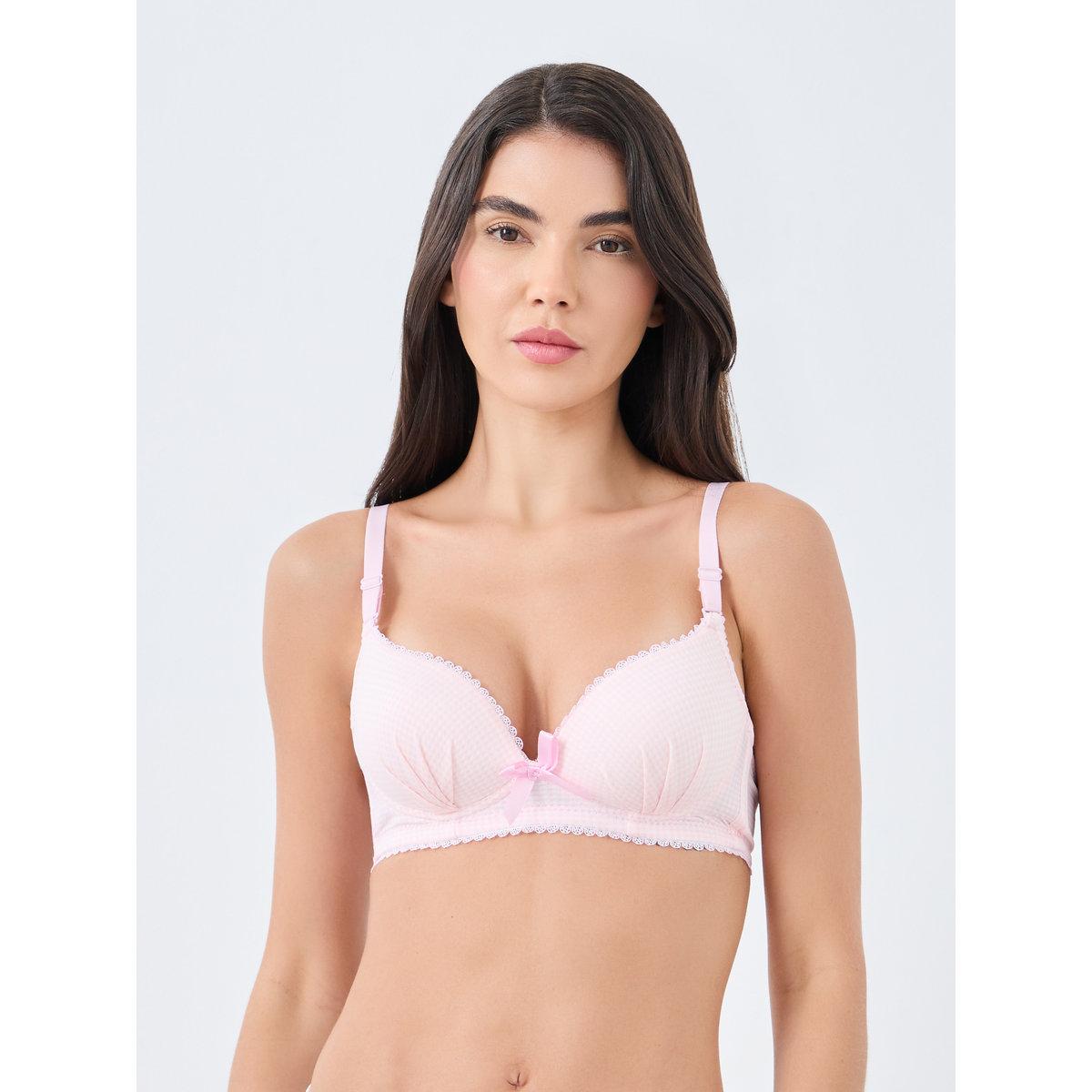 Styli Pack of 2 - Padded Non Wired Gingham Check Print Balconette Bra-women-clothing-lingerie-bras-image-6