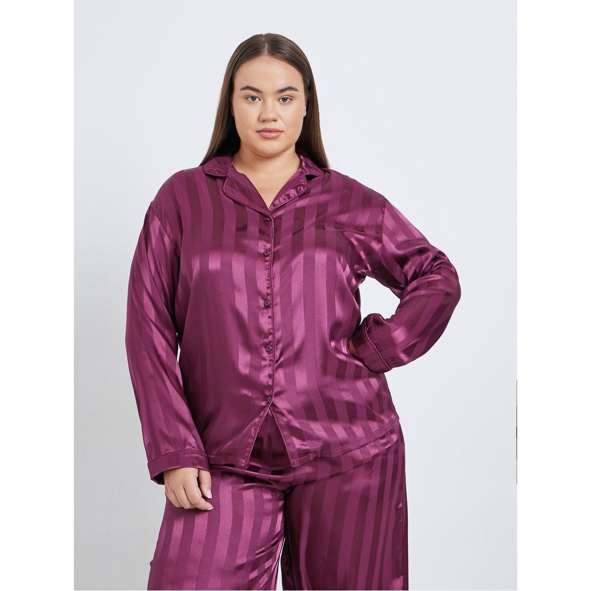 طقم من بنطال بيجاما وبلوزة ساتان بمقاس كبير-women-clothing-nightwear-pyjamas-longsets-image-2