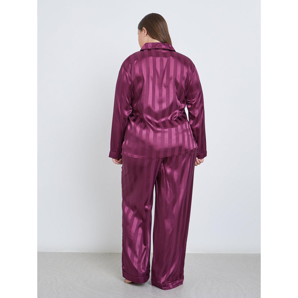 طقم من بنطال بيجاما وبلوزة ساتان بمقاس كبير-women-clothing-nightwear-pyjamas-longsets-image-4