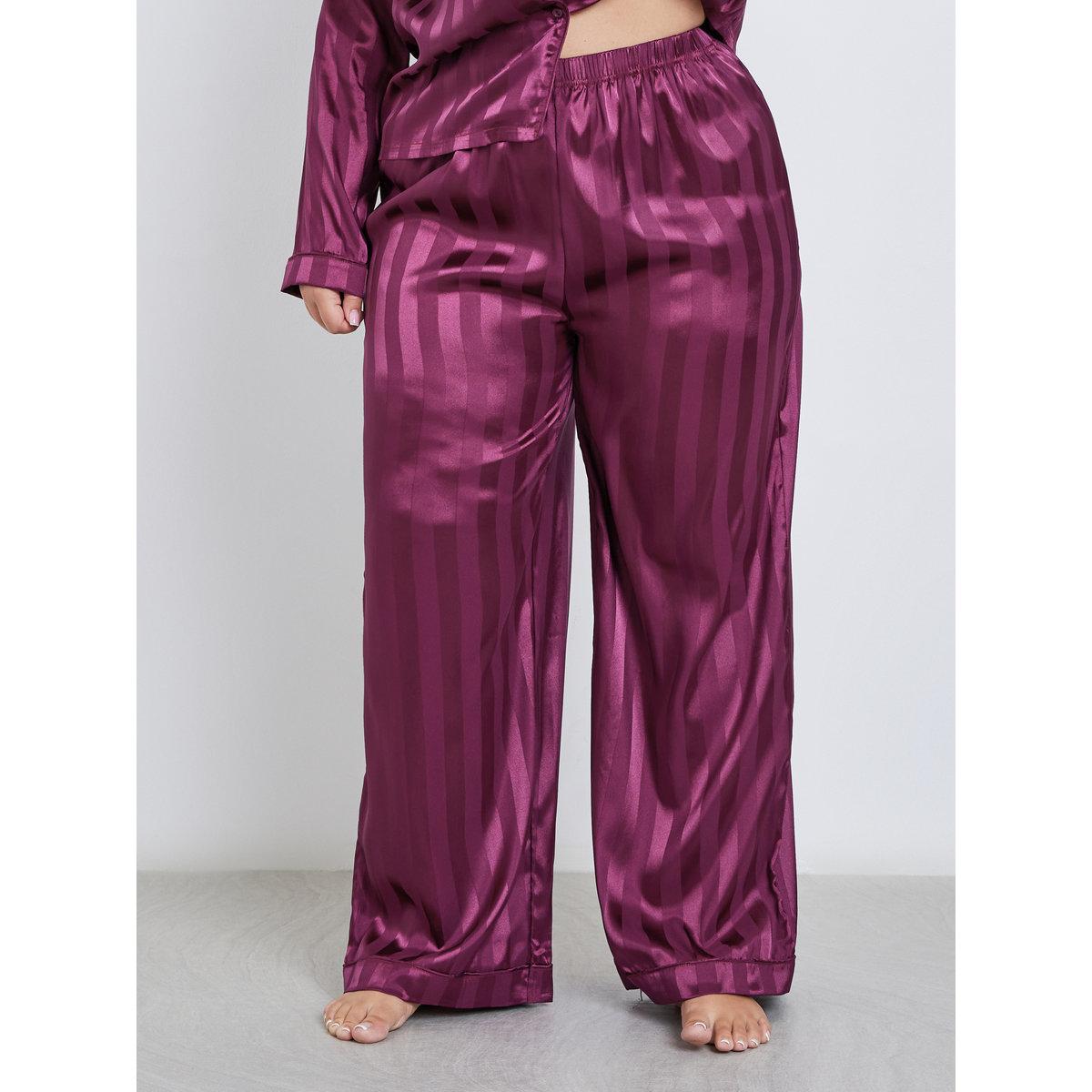 طقم من بنطال بيجاما وبلوزة ساتان بمقاس كبير-women-clothing-nightwear-pyjamas-longsets-image-5