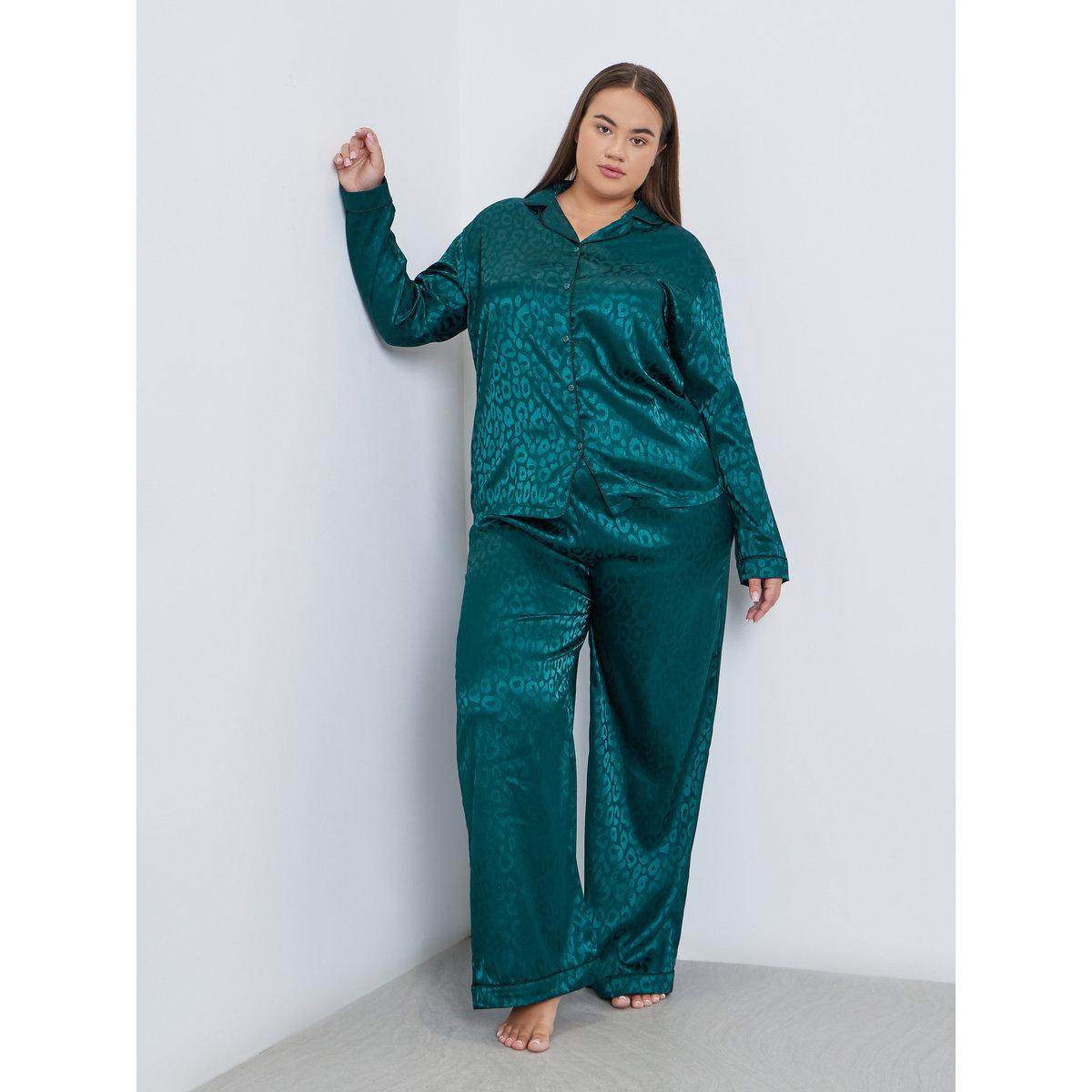 طقم من بنطال بيجاما وبلوزة ساتان بمقاس كبير-women-clothing-nightwear-pyjamas-longsets-image-1