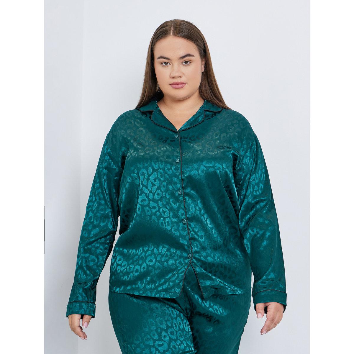 Styli Plus Satin Jacquard Shirt and Pyjama Set-women-clothing-nightwear-pyjamas-longsets-image-2