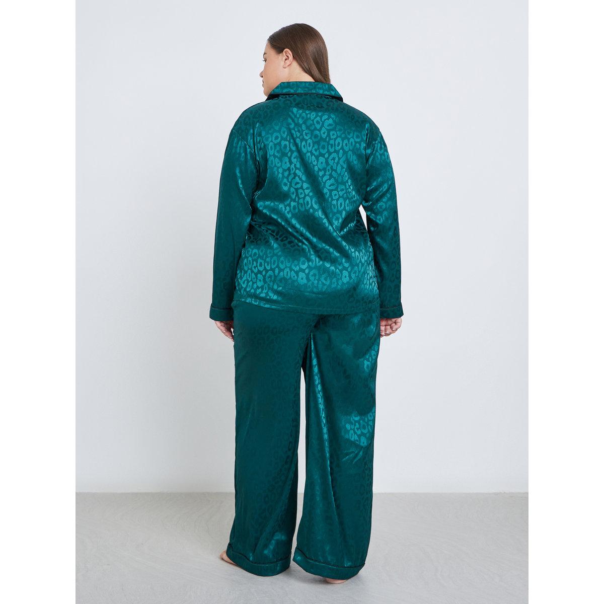 Styli Plus Satin Jacquard Shirt and Pyjama Set-women-clothing-nightwear-pyjamas-longsets-image-4
