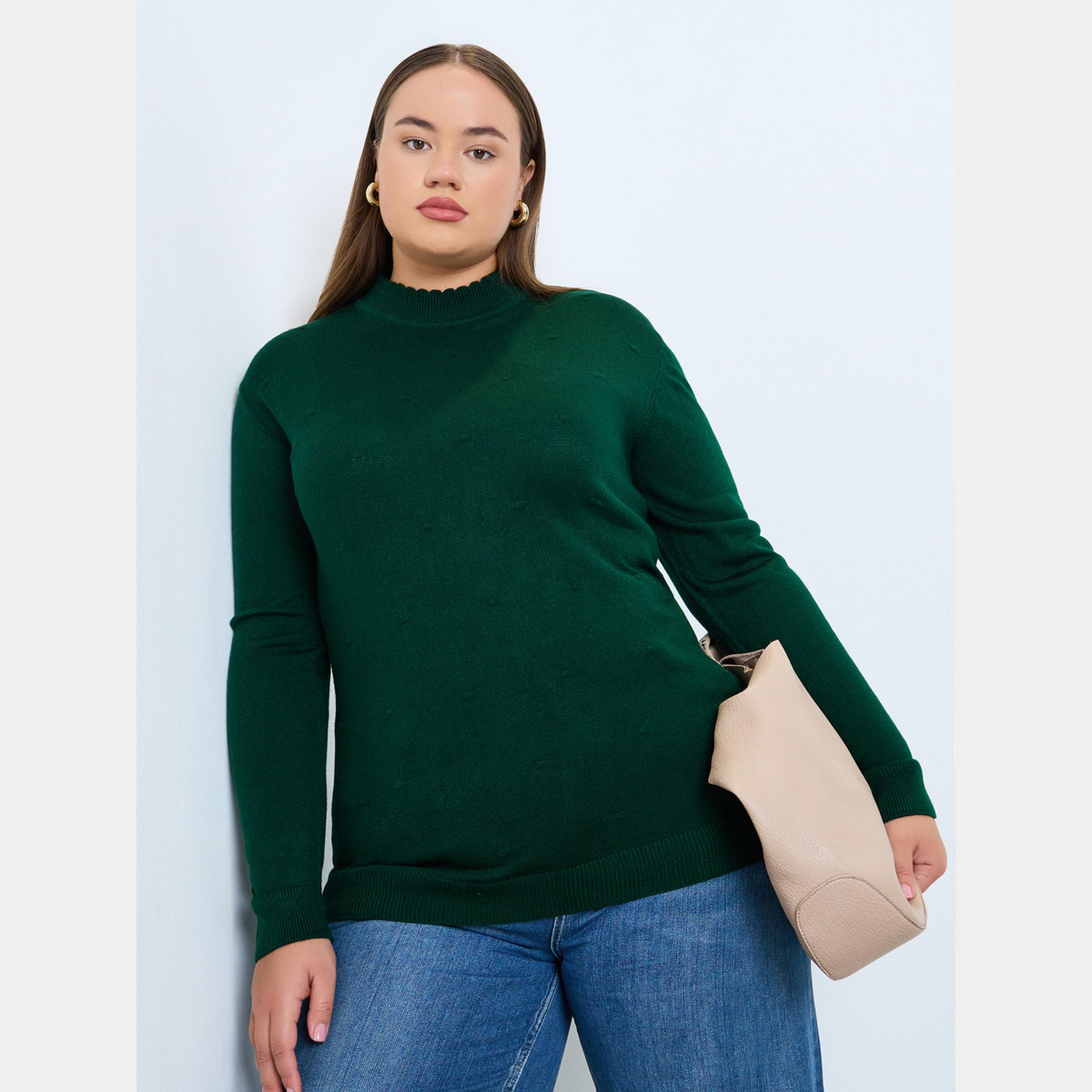ستايلي - سترة نسائية سادة ضيقة بأكمام طويلة ورقبة عالية ومقاس واسع-women-clothing-cardigansandjumpers-jumpers-image-1