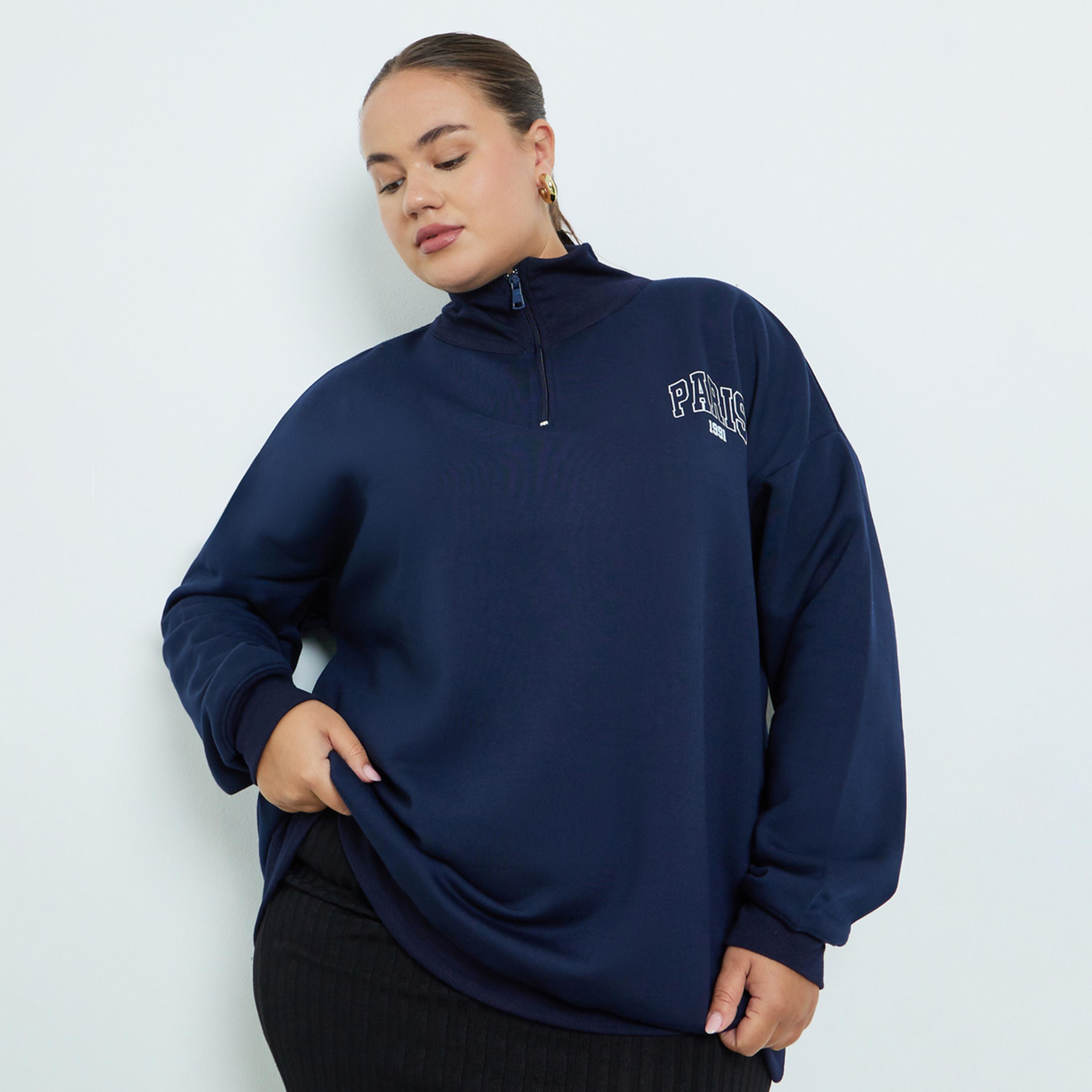 ستايلي - سويت شيرت بطبعة جرافيكية لون أزرق داكن مقاس كبير-women-winterwear-hoodiesandsweatshirts-sweatshirts-image-1
