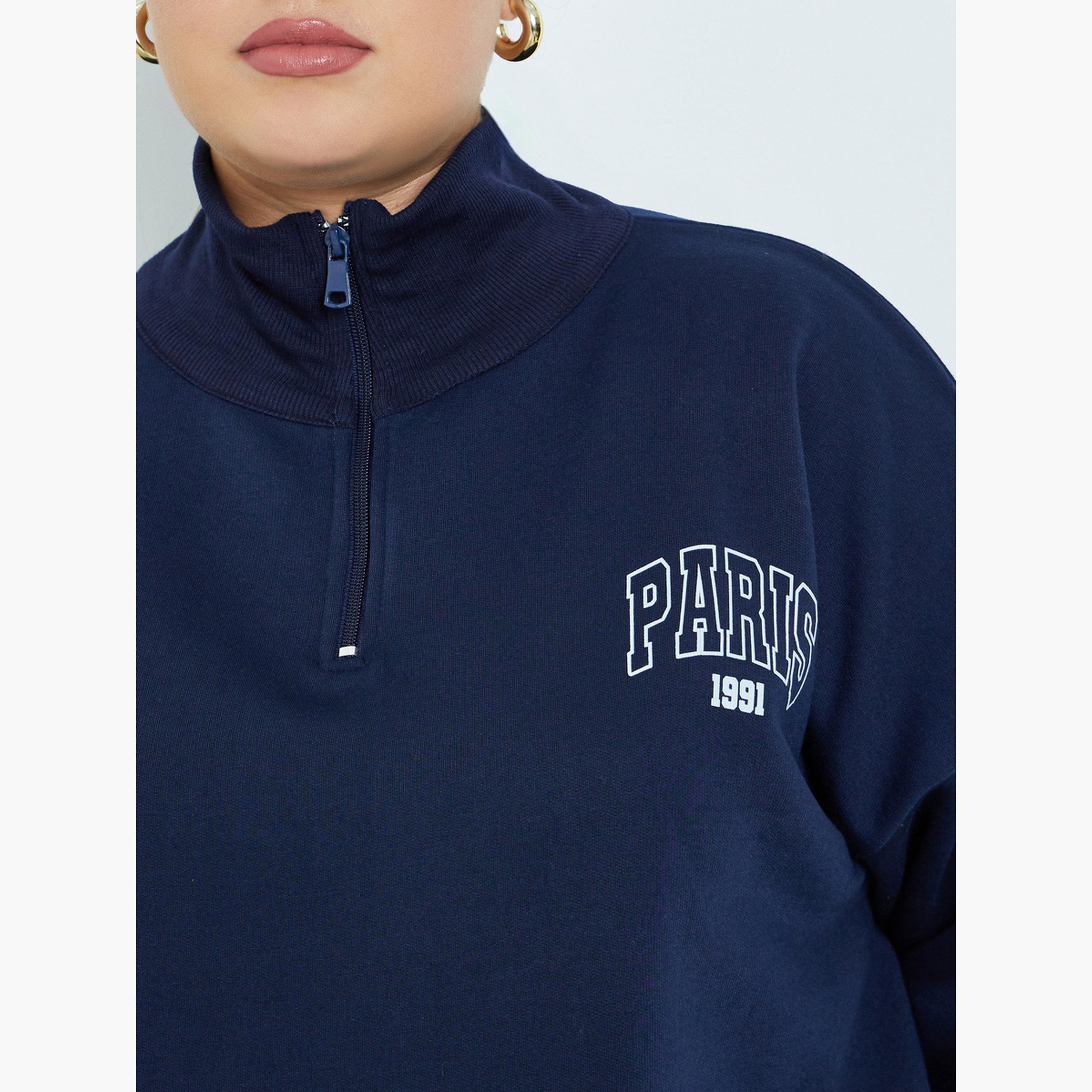ستايلي - سويت شيرت بطبعة جرافيكية لون أزرق داكن مقاس كبير-women-winterwear-hoodiesandsweatshirts-sweatshirts-image-3
