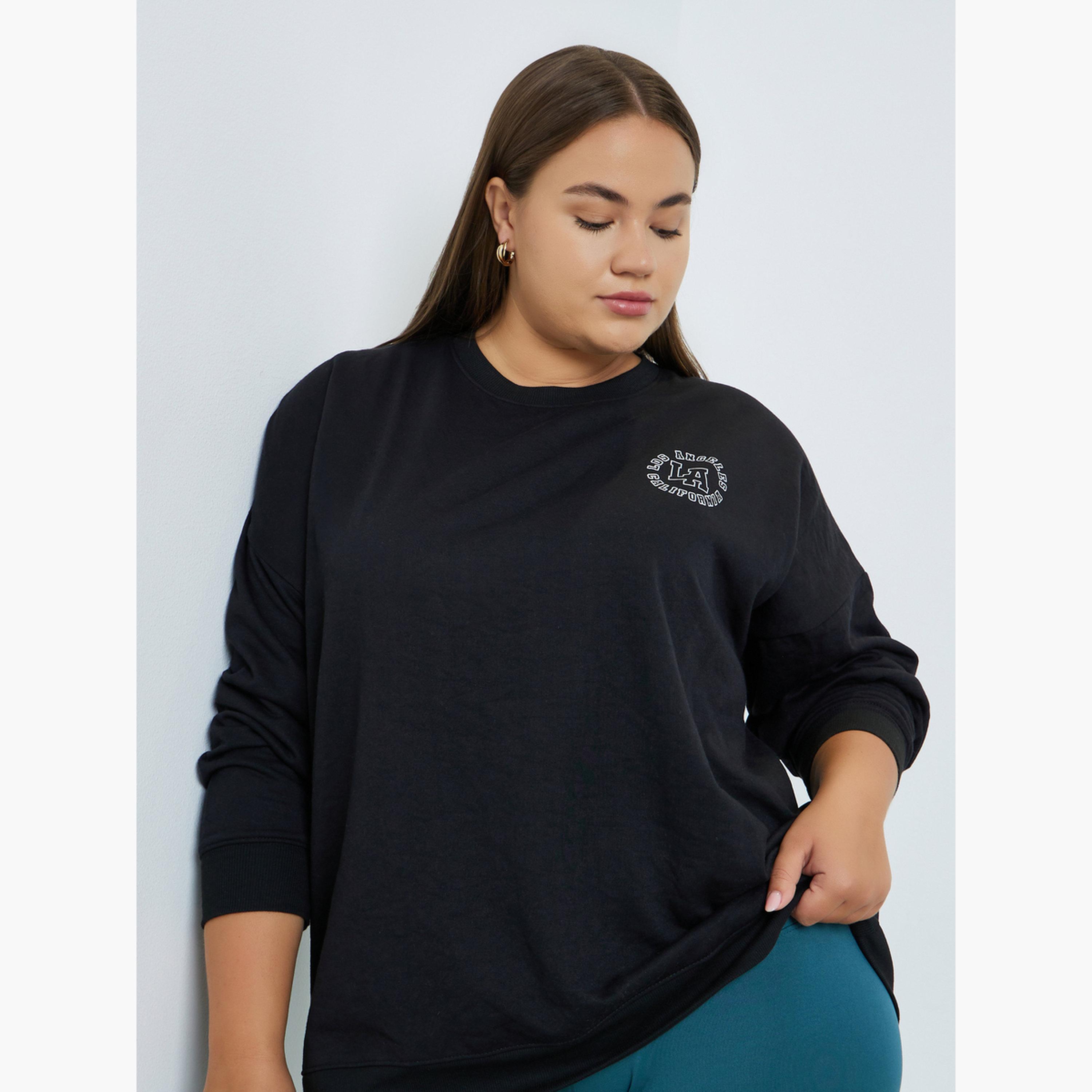 ستايلي - سويت شيرت مطبوع طويل مقاس كبير للنساء -women-clothing-hoodiesandsweatshirts-sweatshirts-image-2