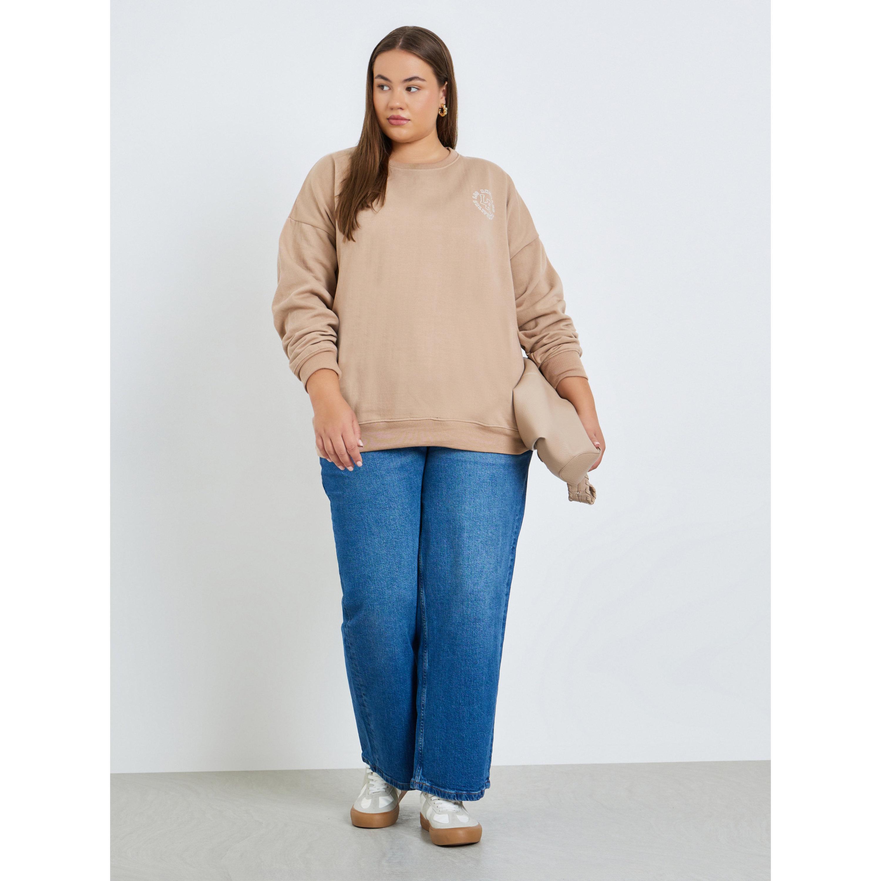Styli Women Plus Size Beige Oversized Sweatshirt-women-winterwear-hoodiesandsweatshirts-sweatshirts-image-2