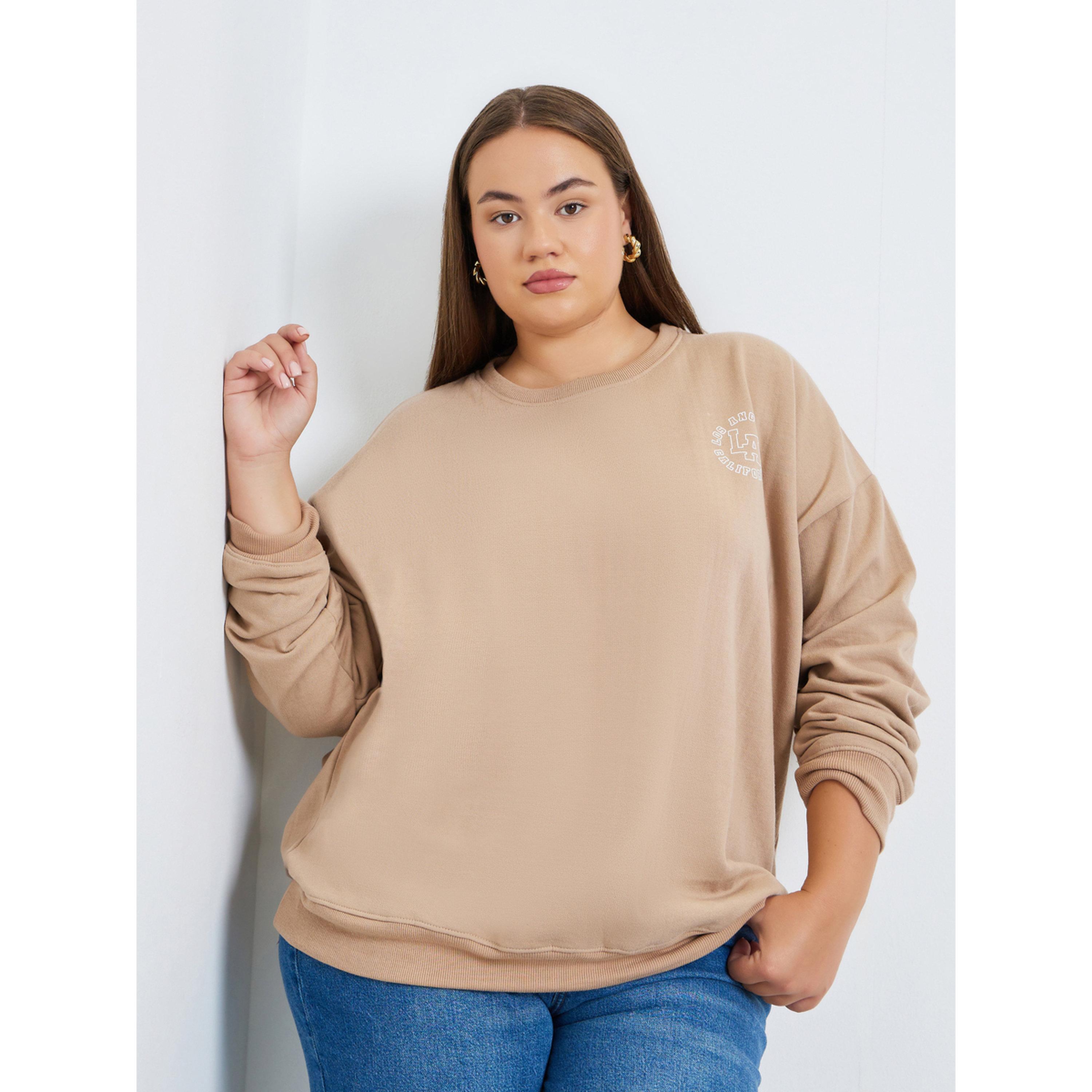 Styli Women Plus Size Beige Oversized Sweatshirt-women-winterwear-hoodiesandsweatshirts-sweatshirts-image-3