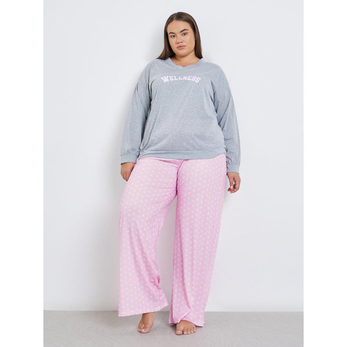 طقم من بنطال بيجاما وتيشيرت بمقاس كبير-women-clothing-nightwear-pyjamas-longsets-image-1