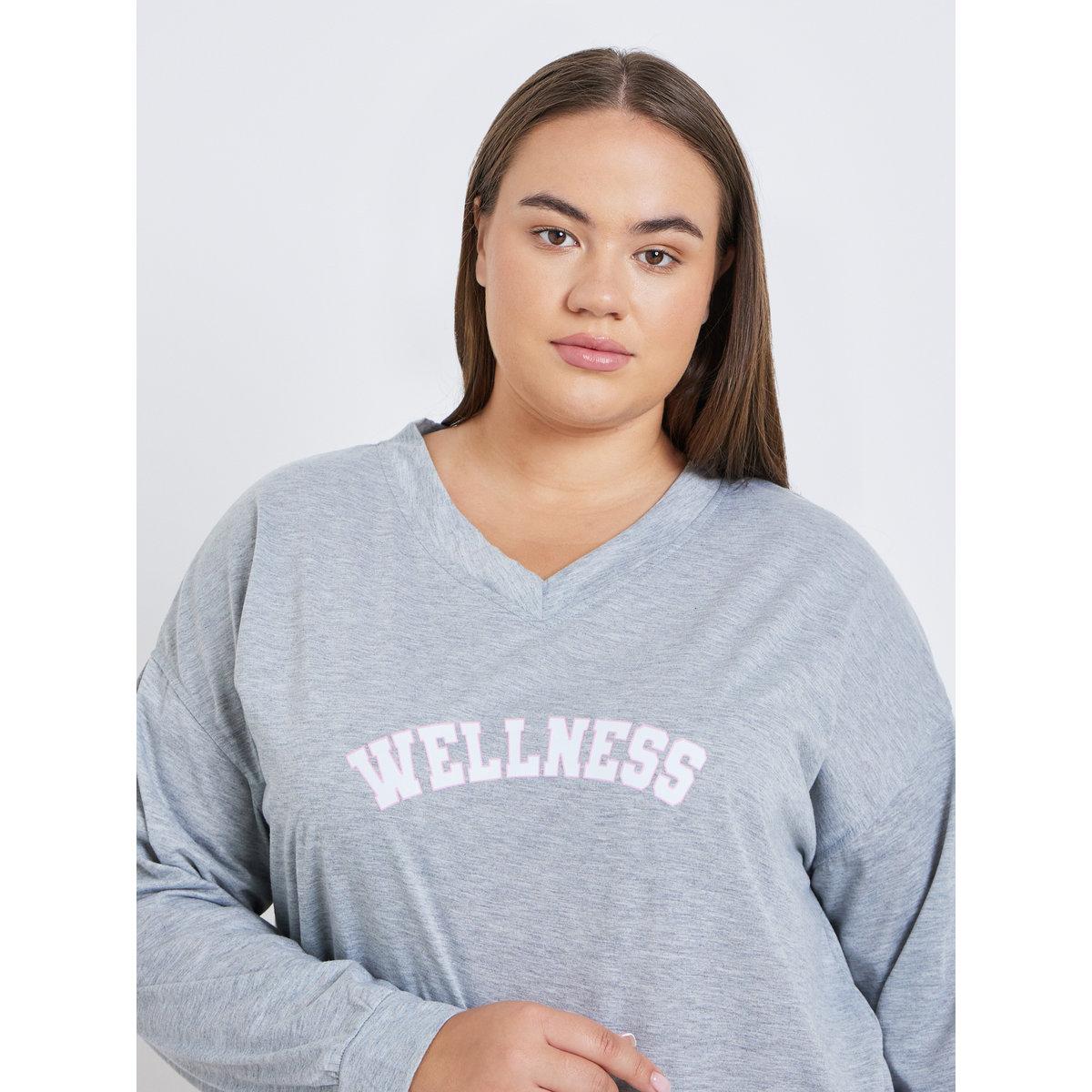 Styli Plus Wellness Slogan Drop Shoulder T-Shirt and Pyjama Set-women-clothing-nightwear-pyjamas-longsets-image-3