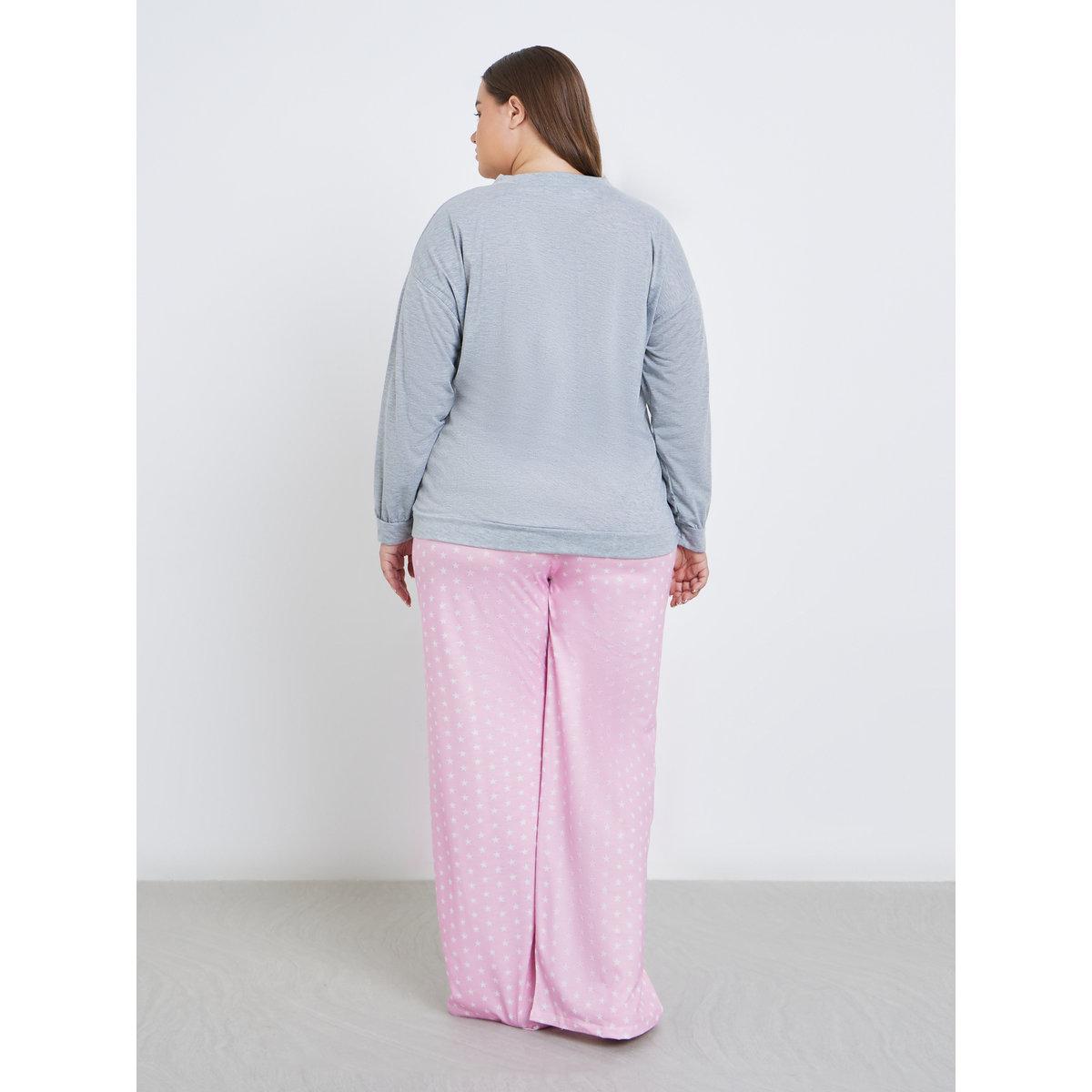 Styli Plus Wellness Slogan Drop Shoulder T-Shirt and Pyjama Set-women-clothing-nightwear-pyjamas-longsets-image-6