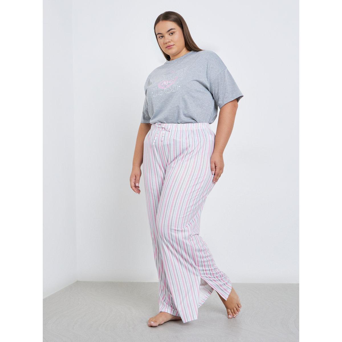 Styli Plus NYC Graphic T-Shirt and Striped Pyjama Set-women-clothing-nightwear-pyjamas-longsets-image-4