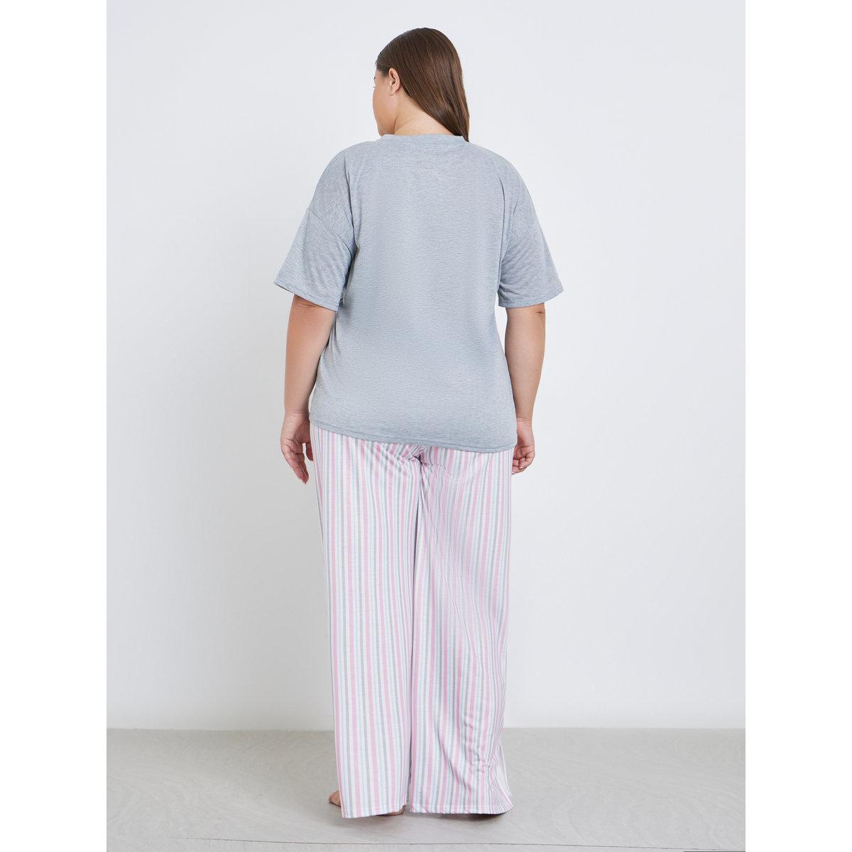 Styli Plus NYC Graphic T-Shirt and Striped Pyjama Set-women-clothing-nightwear-pyjamas-longsets-image-6