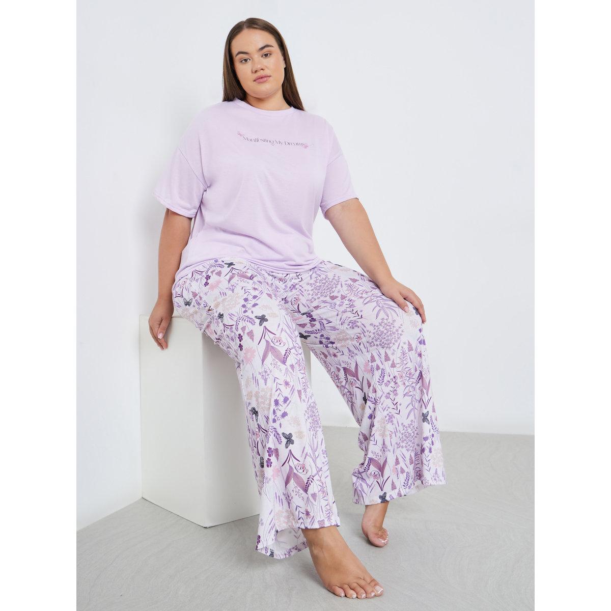 طقم من بنطال بيجاما وتيشيرت بمقاس كبير-women-clothing-nightwear-pyjamas-longsets-image-1