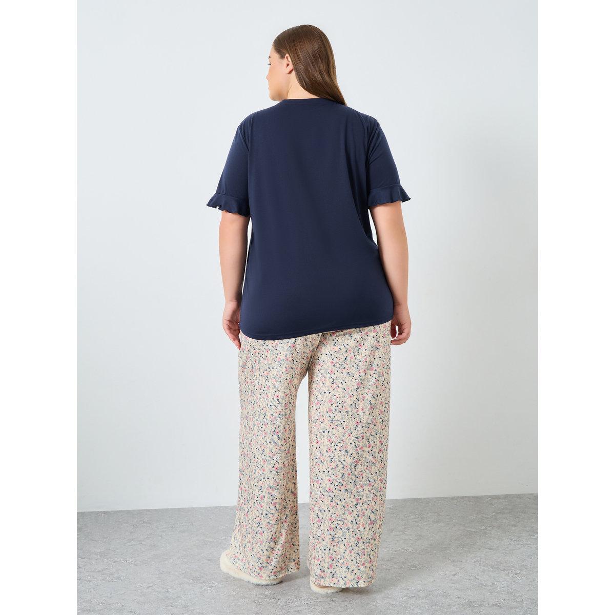 طقم من بنطال بيجاما بمقاس كبير وبلوزة بطبعة زهور-women-clothing-nightwear-pyjamas-longsets-image-5