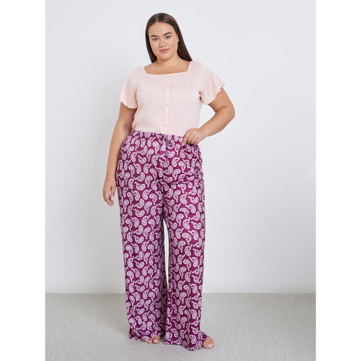 Styli Plus Square Neck Lettuce Hem Top and Paisley Print Pyjama Set-women-clothing-nightwear-pyjamas-longsets-image-5