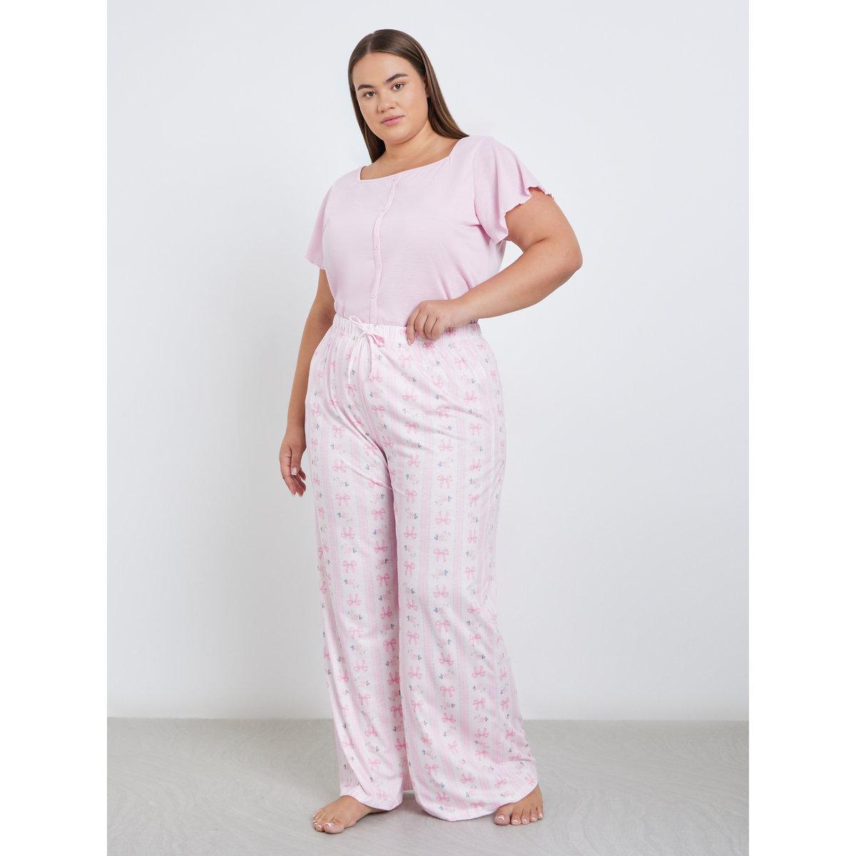 Styli Plus Square Neck Lettuce Hem Top and Bow Print Pyjama Set-women-clothing-plussize-nightwear-nightwearsets-image-4