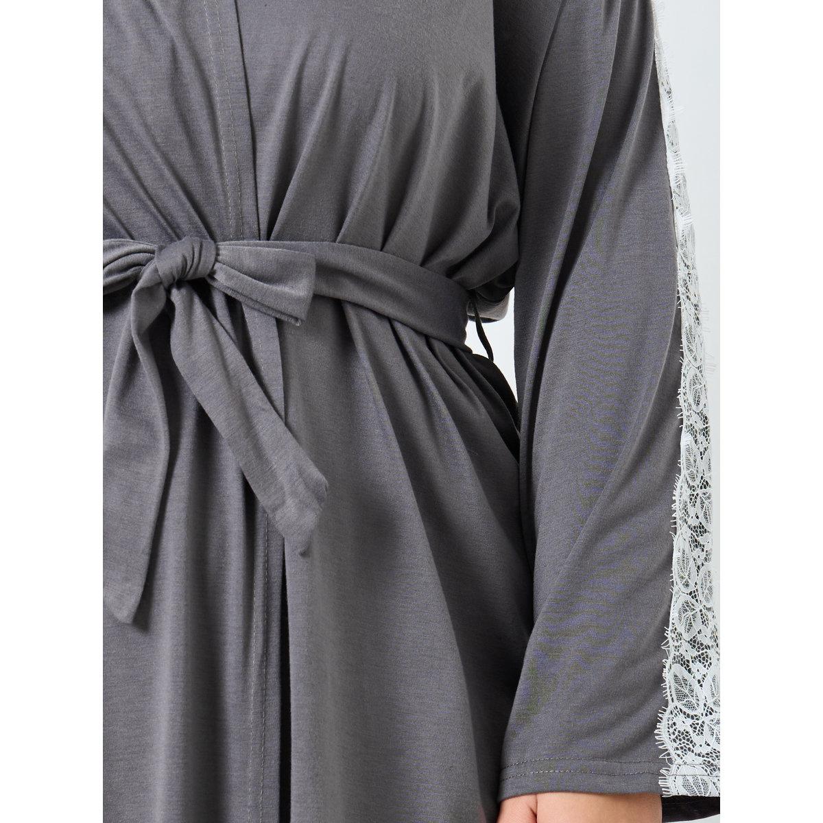 Styli Plus Size Grey Robe with Lace Sleeves-women-clothing-nightwear-pyjamas-tops-image-3