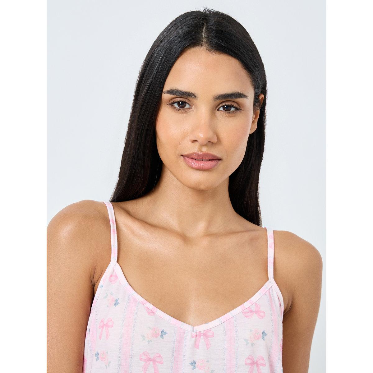 Styli Linear Bow Print V Neck Slip Dress-women-clothing-nightwear-nighties-image-3
