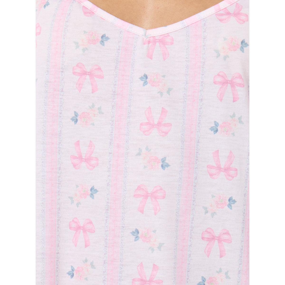 Styli Linear Bow Print V Neck Slip Dress-women-clothing-nightwear-nighties-image-4