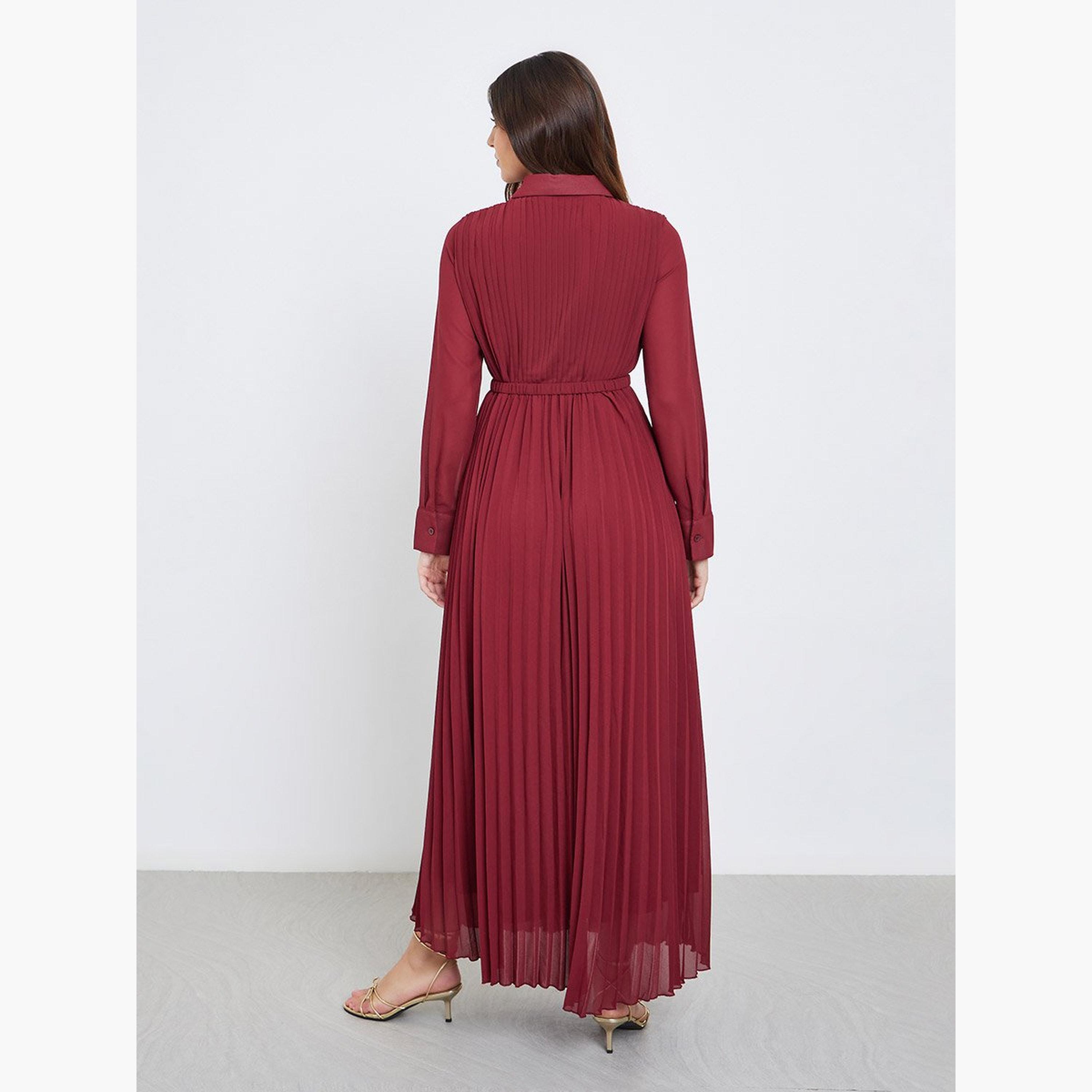 ستايلي - فستان ماكسي بكسرات مع حزام-women-clothing-dresses-image-5