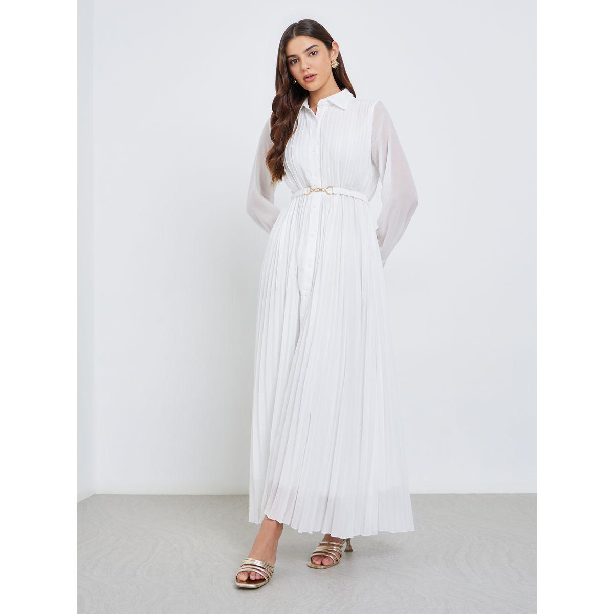 Styli Pleated Shirt Maxi Dress with Belt Detail-women-clothing-dresses-image-2