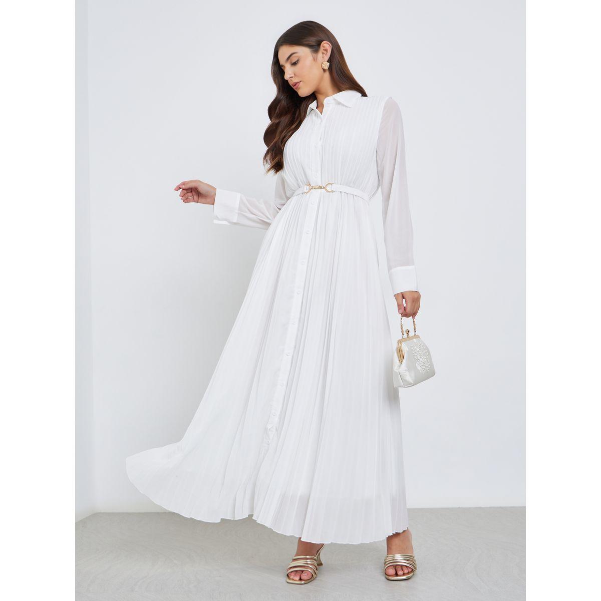 Styli Pleated Shirt Maxi Dress with Belt Detail-women-clothing-dresses-image-4