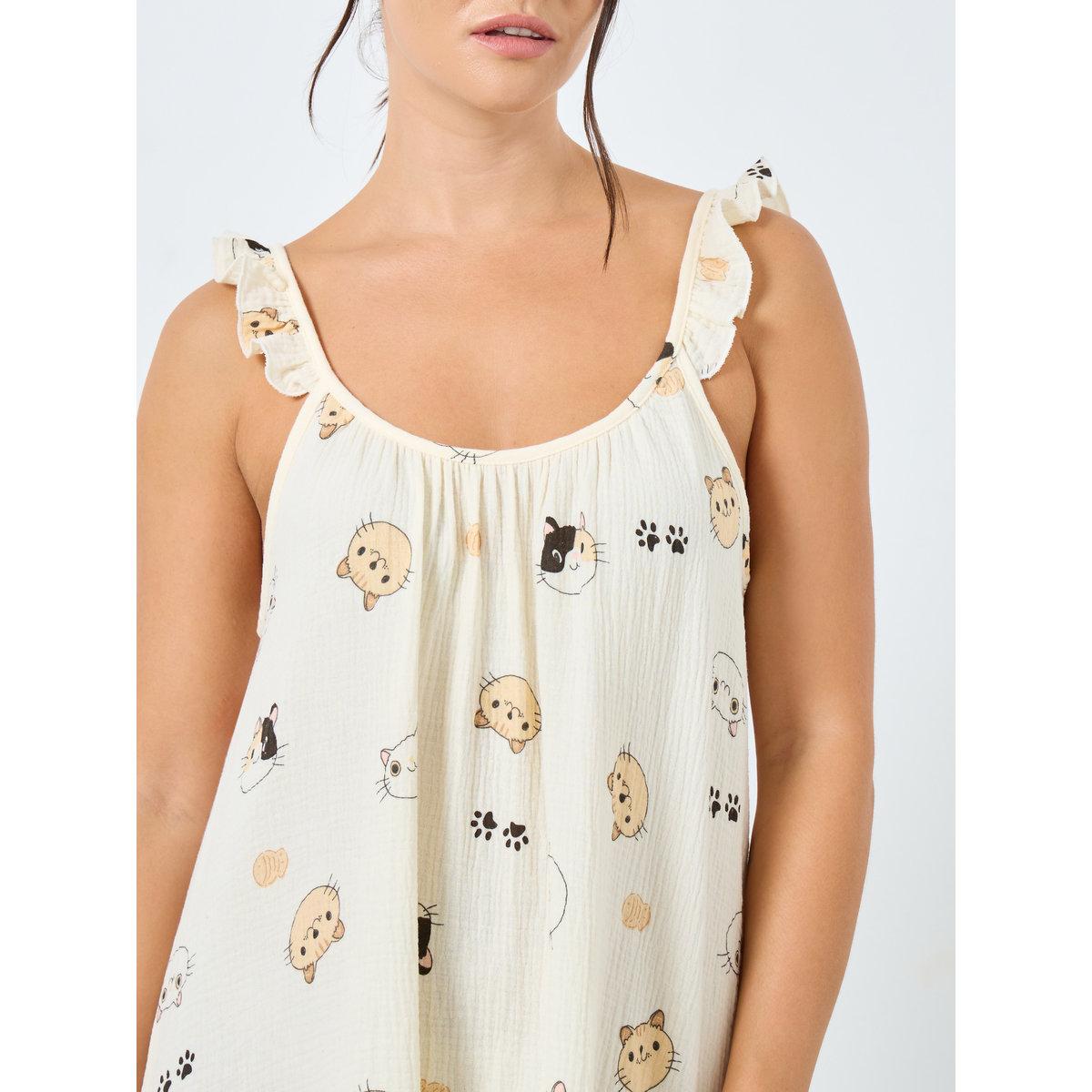فستان نوم بطبعة جرافيك وتفاصيل كشكش-women-clothing-nightwear-nighties-image-3