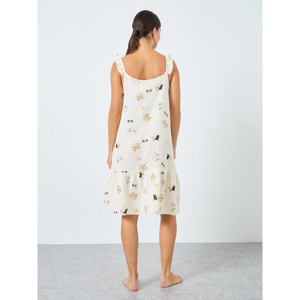 فستان نوم بطبعة جرافيك وتفاصيل كشكش-women-clothing-nightwear-nighties-image-4