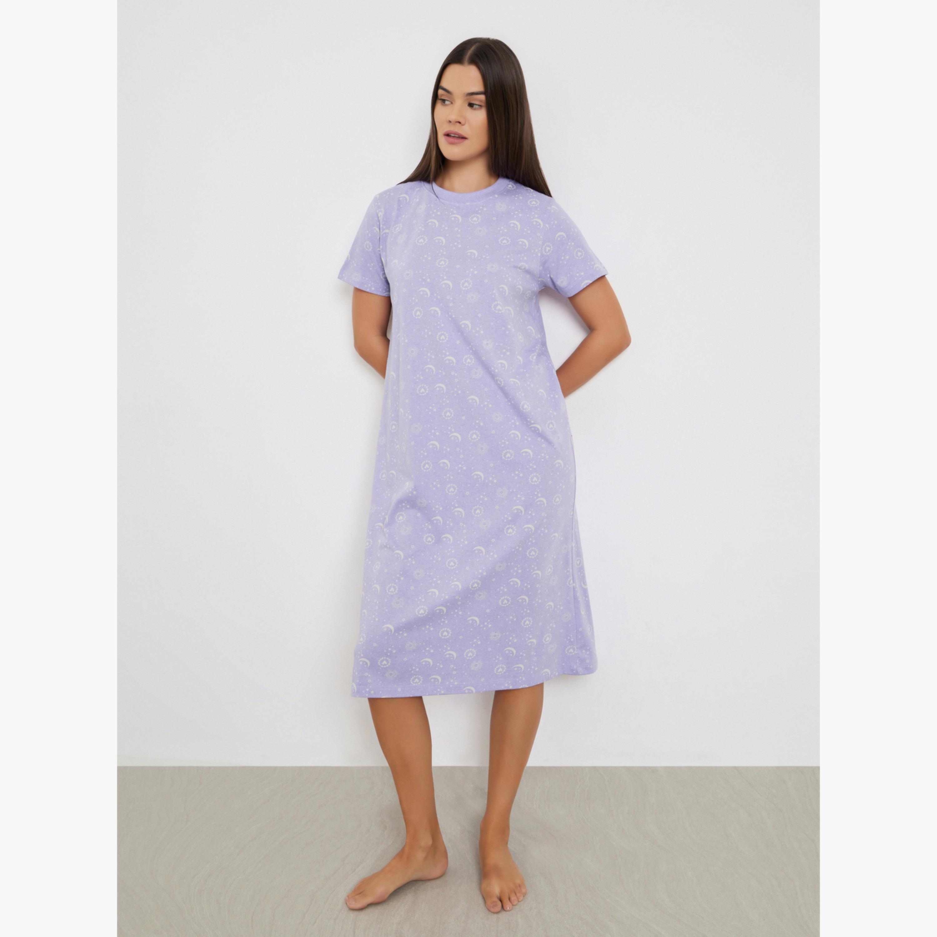 ستايلي - عبوة من قطعتين - فستان نوم برسومات الشمس والقمر-women-clothing-nightwear-nighties-image-2