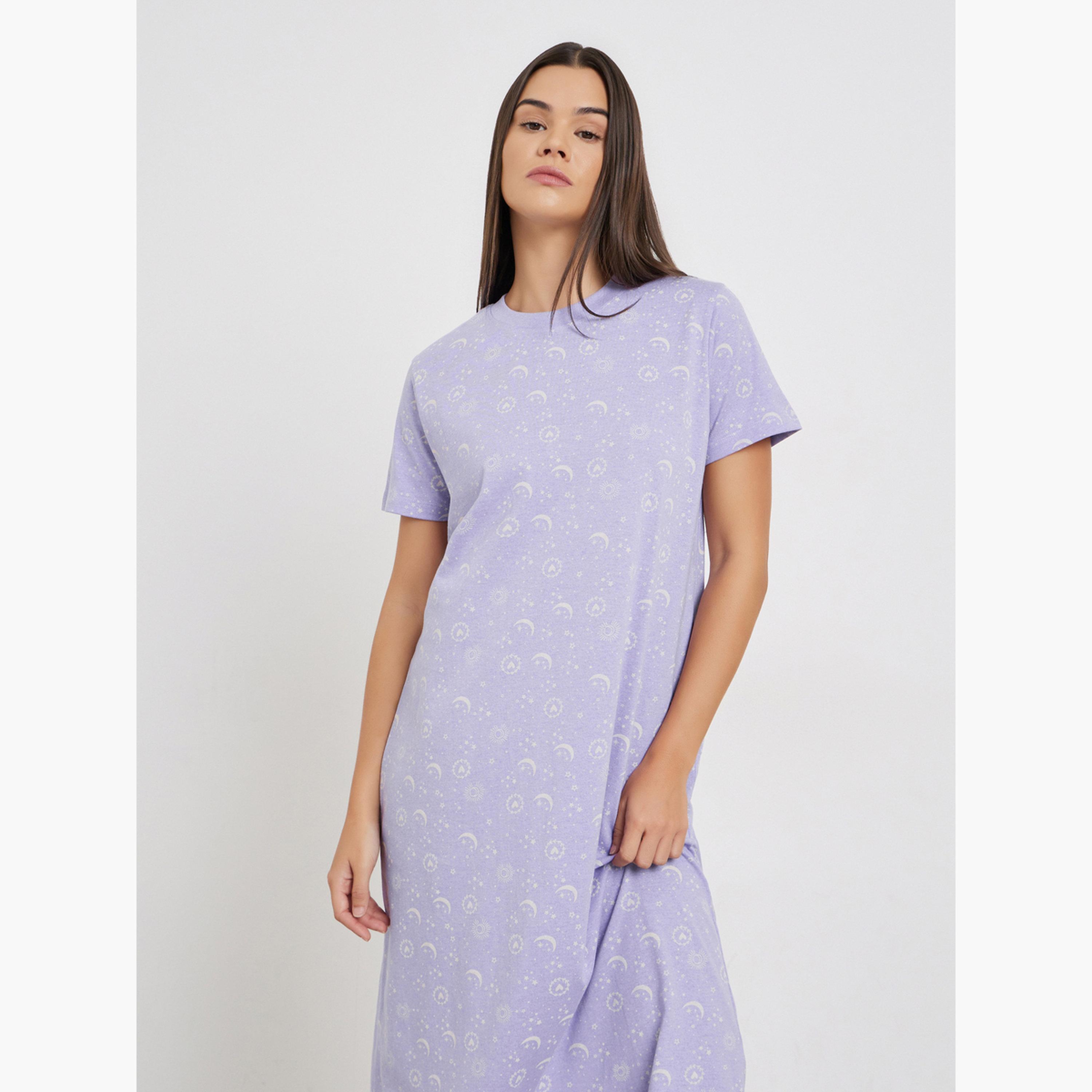 ستايلي - عبوة من قطعتين - فستان نوم برسومات الشمس والقمر-women-clothing-nightwear-nighties-image-3