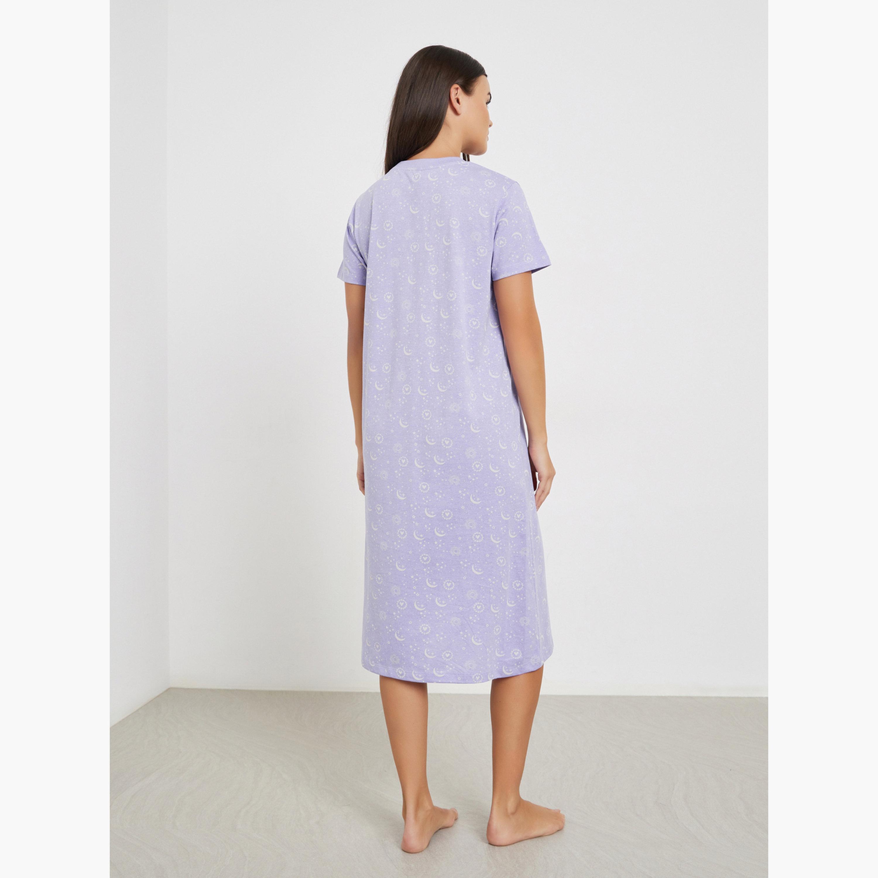 Styli Pack of 2 - Sun and Moon Graphic Sleep T-Shirt Dress-women-clothing-nightwear-nighties-image-4