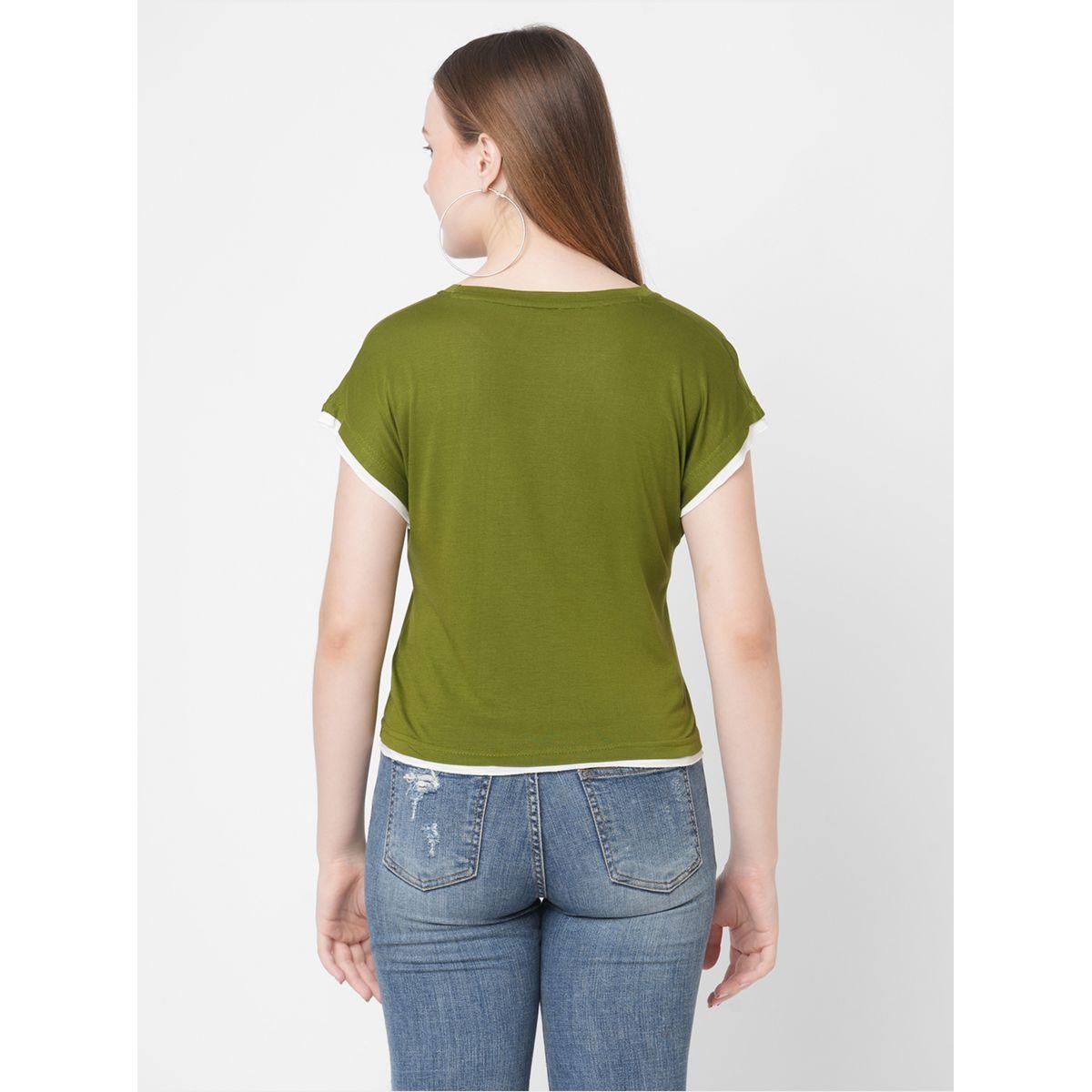 Mish Women Olive Contrast Trim Short Sleeve T-Shirt with Flap Pocket-women-clothing-tshirts-image-5