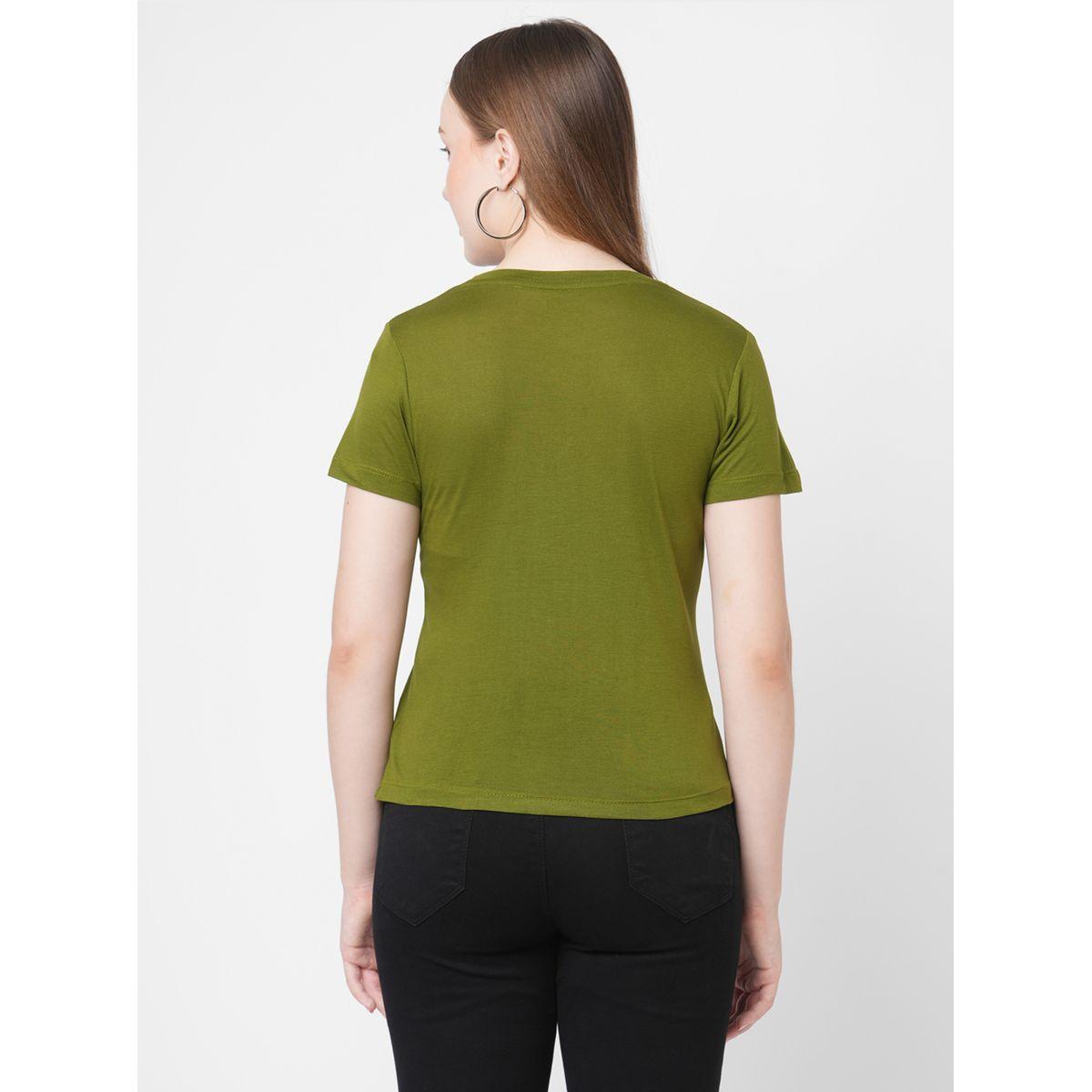 Mish Women Olive Embellished Bunny Detail Short Sleeve T-Shirt-women-clothing-tshirts-image-5