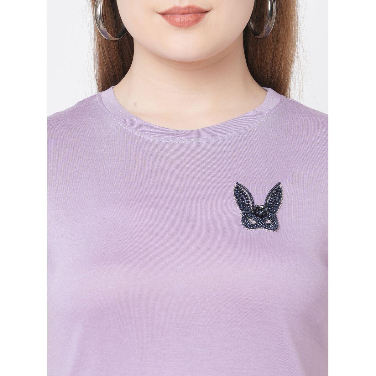 Mish Women Purple Embellished Bunny Detail Short Sleeve T-Shirt-women-clothing-tshirts-image-2