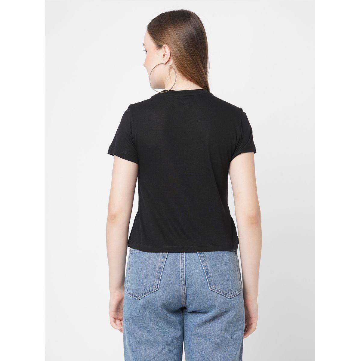 Mish Women Black Embellished Bunny Detail Short Sleeve T-Shirt-women-clothing-tshirts-image-5