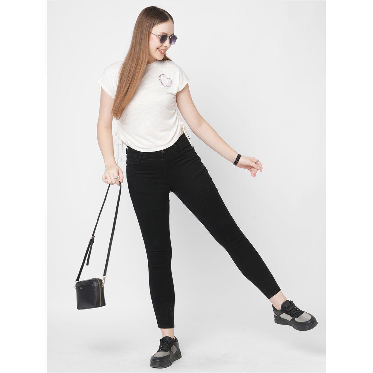 Mish Women White Embellished Heart Detail Side Drawstring T-Shirt-women-clothing-tshirts-image-1