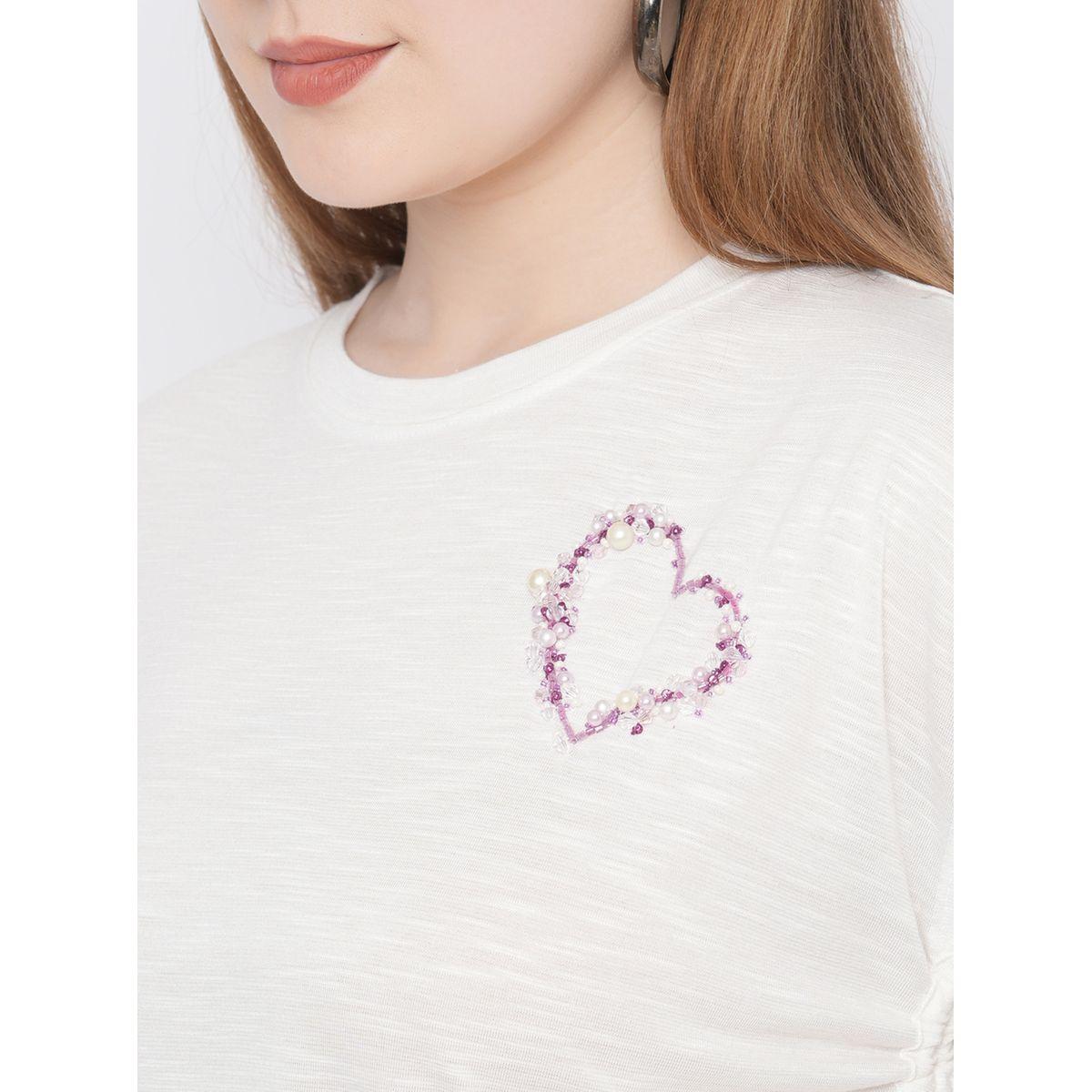 Mish Women White Embellished Heart Detail Side Drawstring T-Shirt-women-clothing-tshirts-image-2