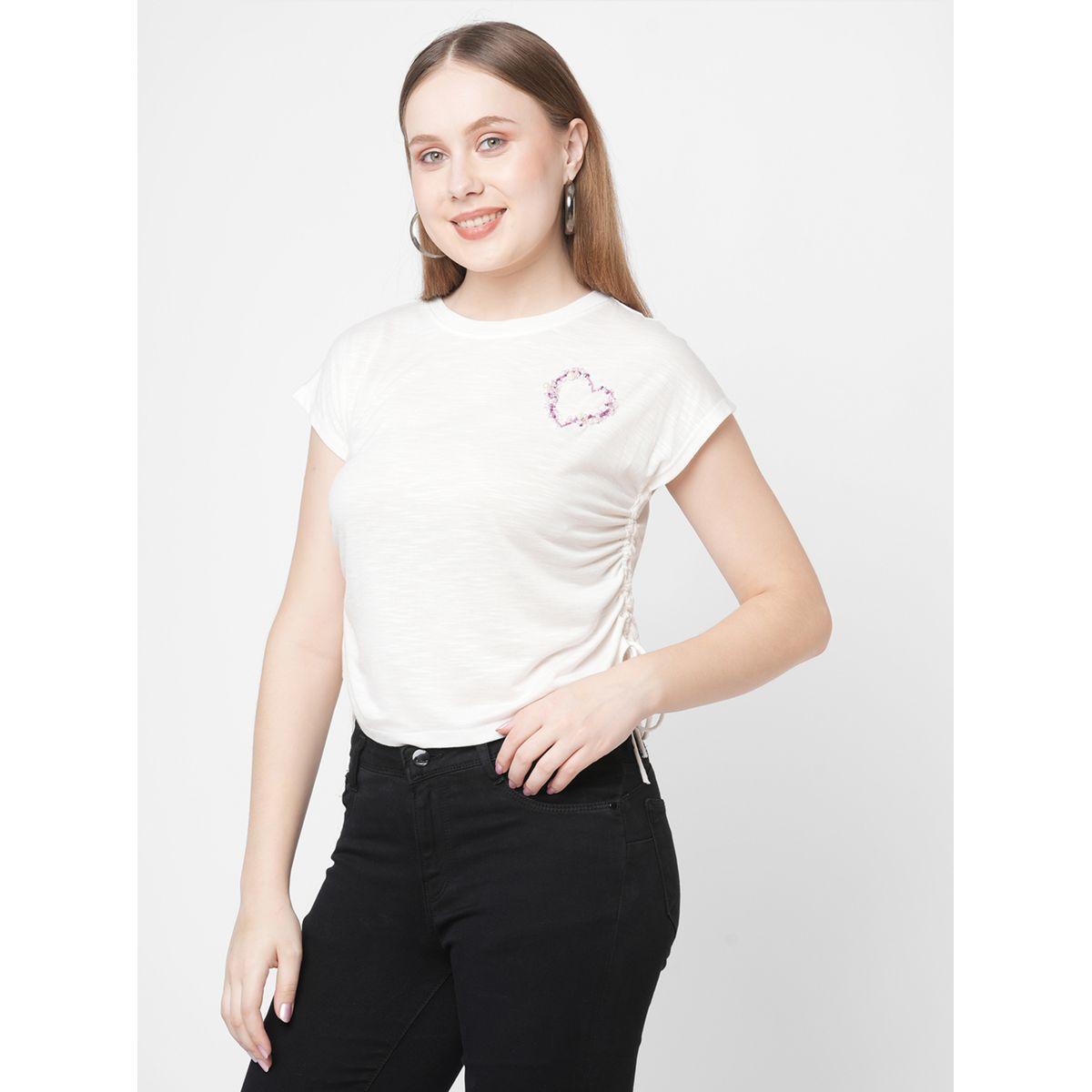Mish Women White Embellished Heart Detail Side Drawstring T-Shirt-women-clothing-tshirts-image-4