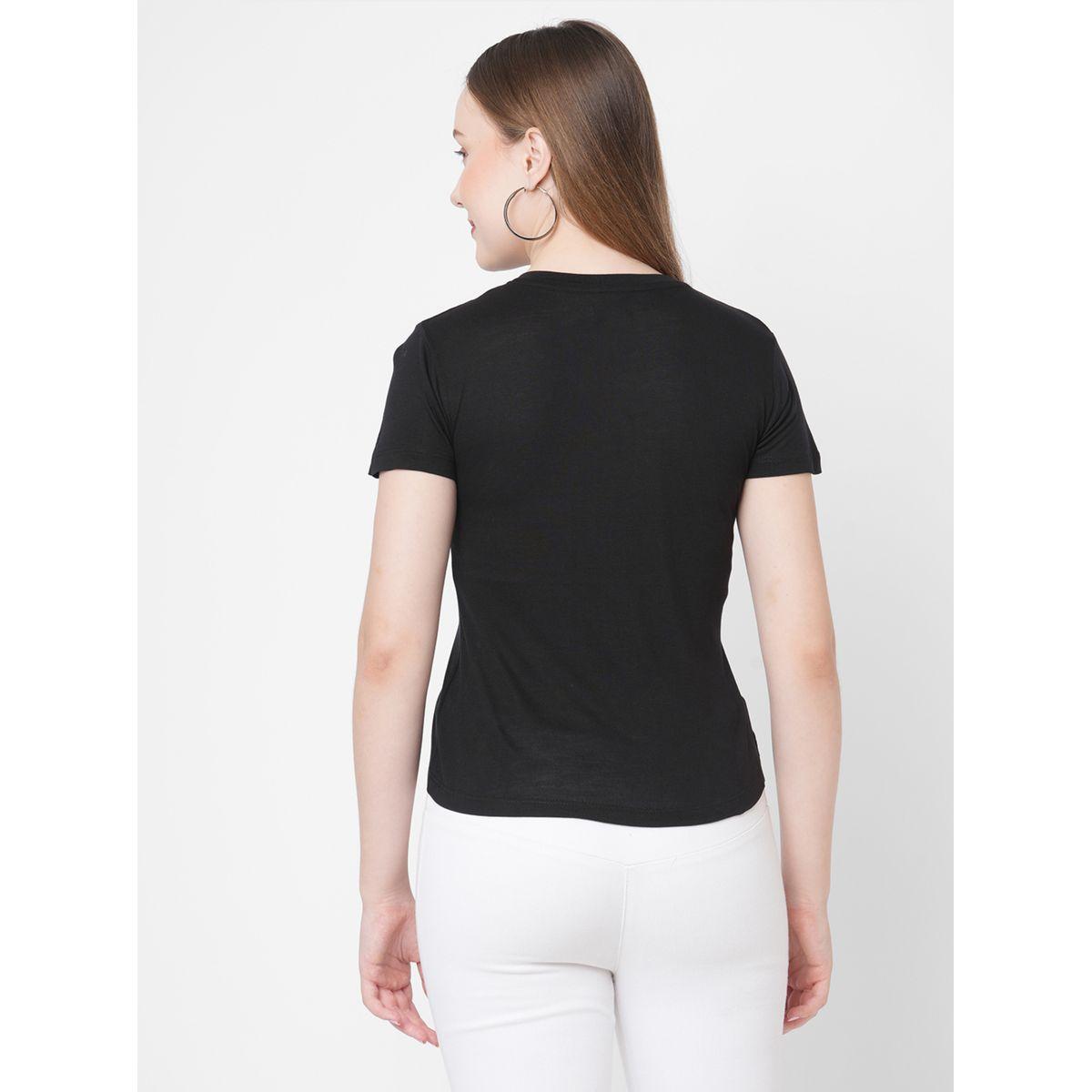 Mish Women Black Embroidered Bird Detail Short Sleeve T-Shirt-women-clothing-tshirts-image-5