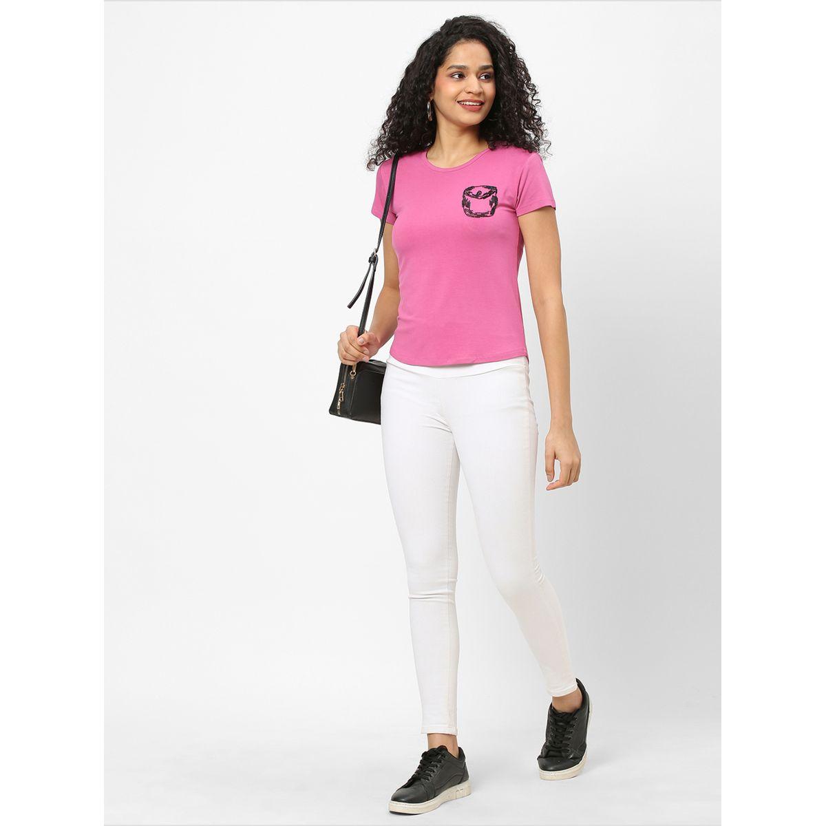 Mish Women Pink Embellished Detail Short Sleeve T-Shirt-women-clothing-tshirts-image-1