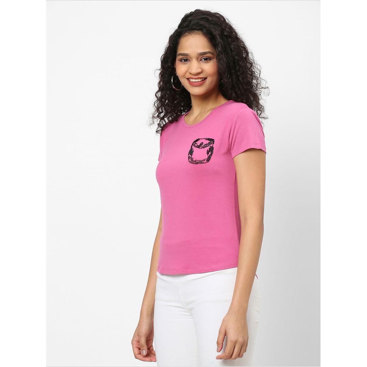 Mish Women Pink Embellished Detail Short Sleeve T-Shirt-women-clothing-tshirts-image-4