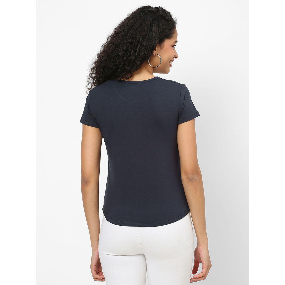 Mish Women Navy Blue Embellished Detail Short Sleeve T-Shirt-women-clothing-tshirts-image-5